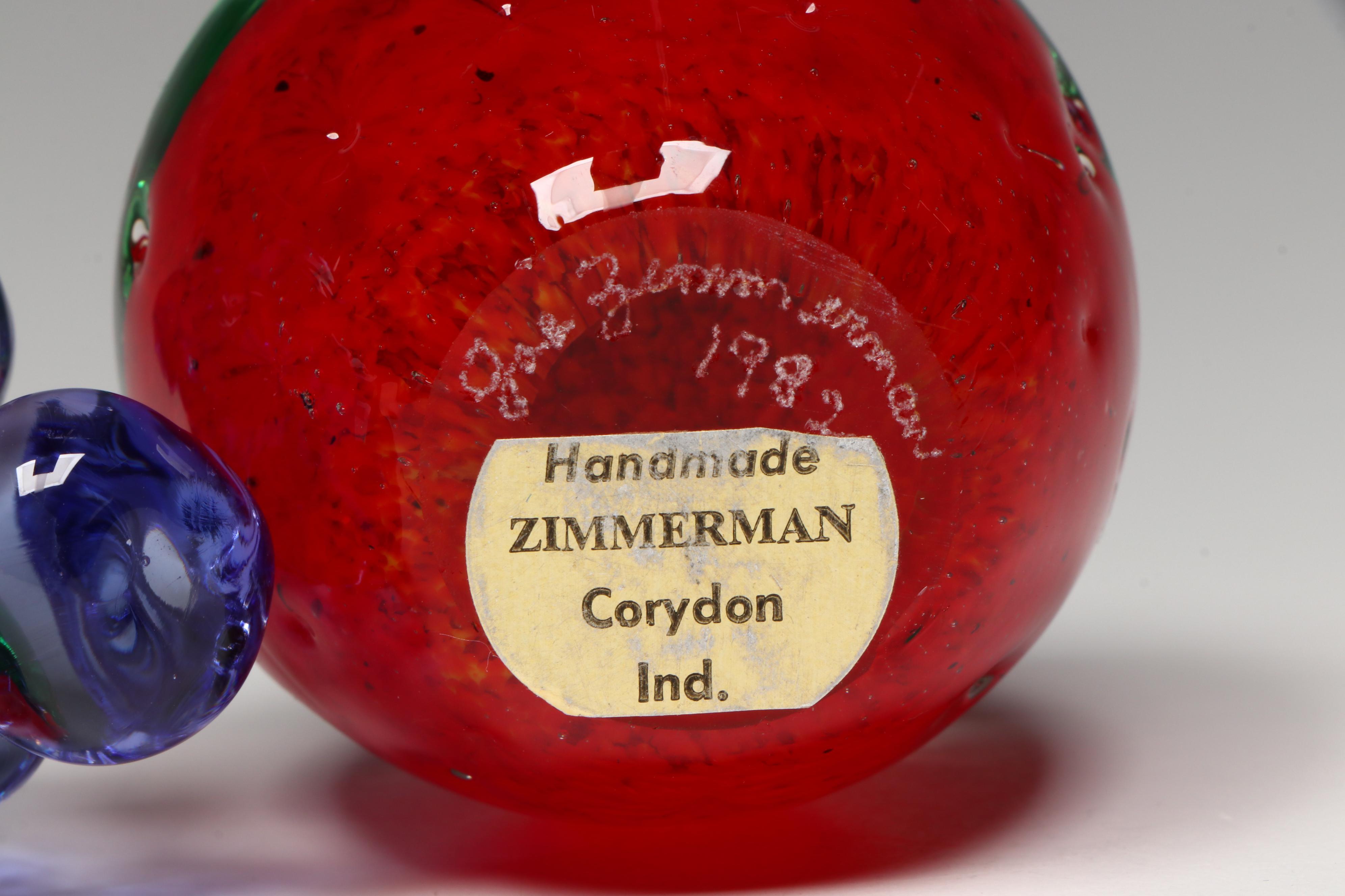 Zimmerman Handblown Glass Decorative Bowls with Fruit Figures and Bud Vase