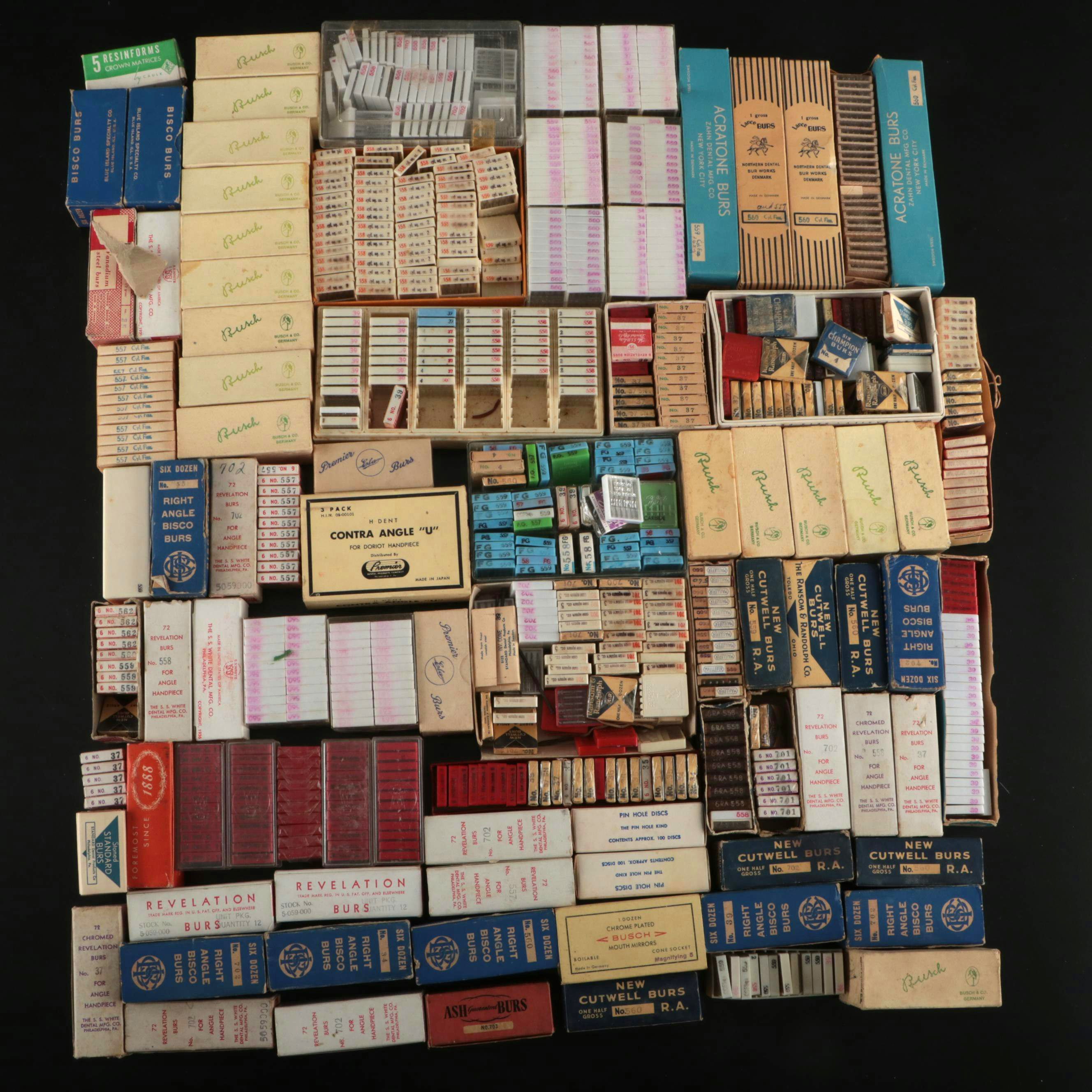 Zahn Dental, Blue Island and More Metal Burs with Other Vintage Dental Equipment