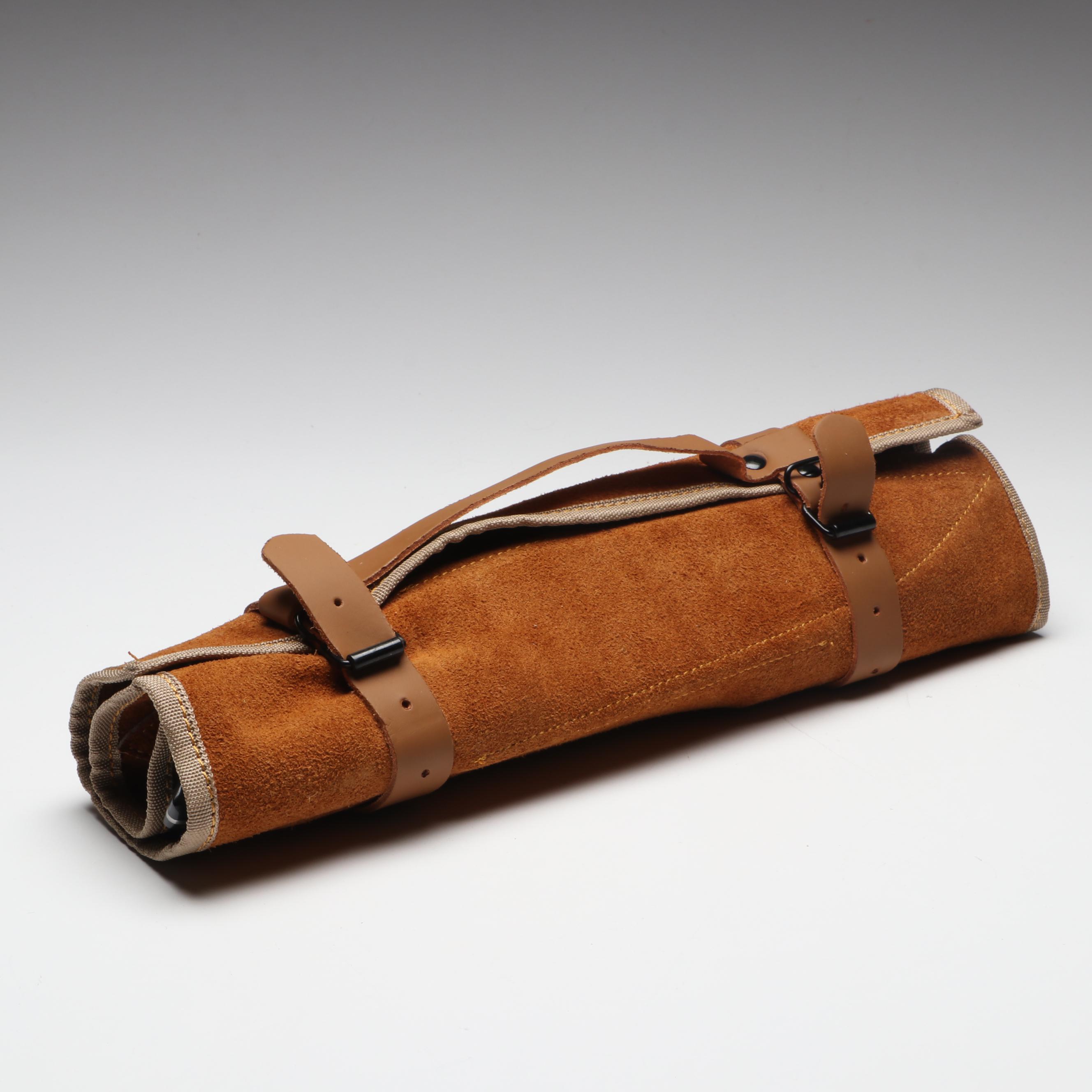 Damascus Steel Marbled Handled Chef's Knife Set in Suede Leather Roll