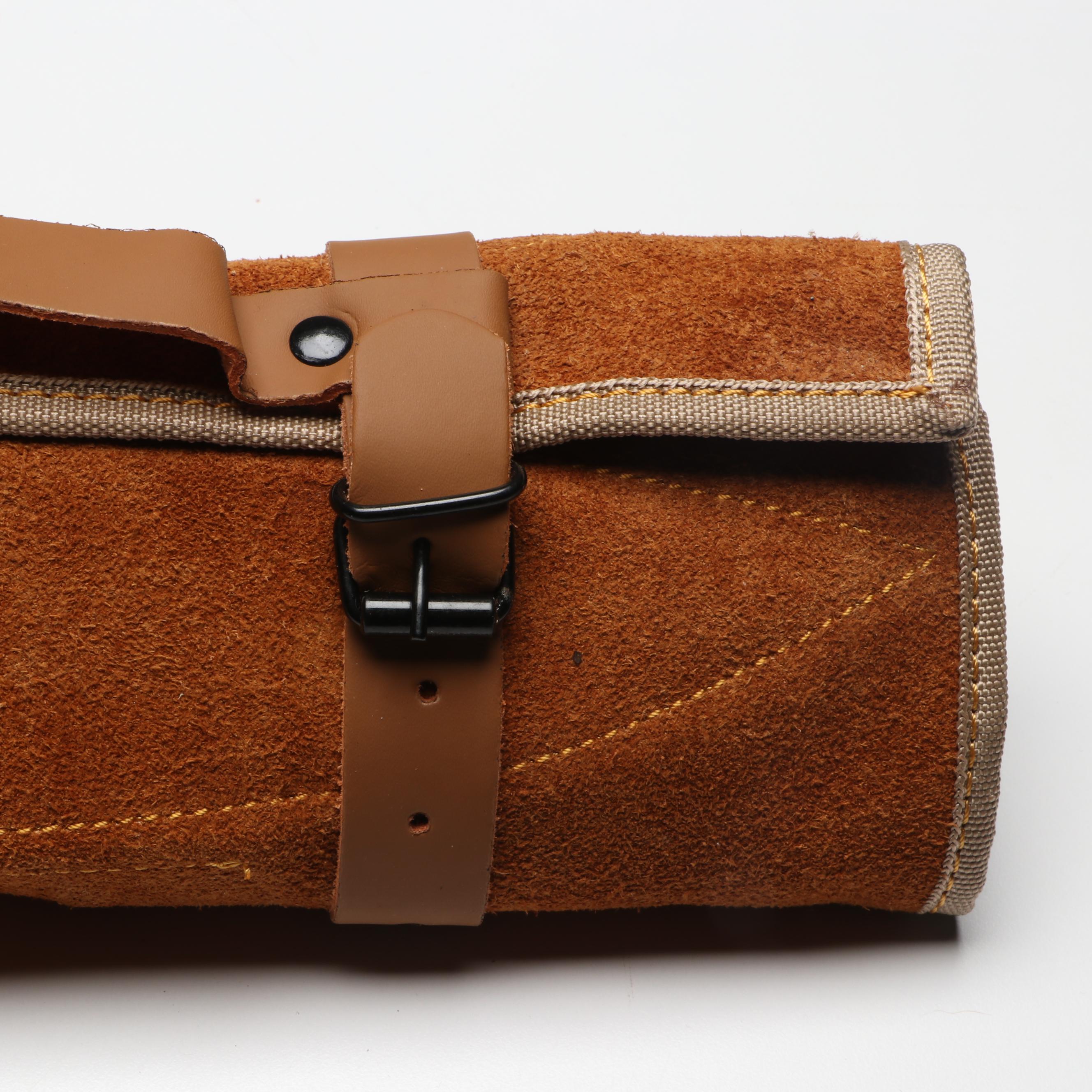 Damascus Steel Marbled Handled Chef's Knife Set in Suede Leather Roll