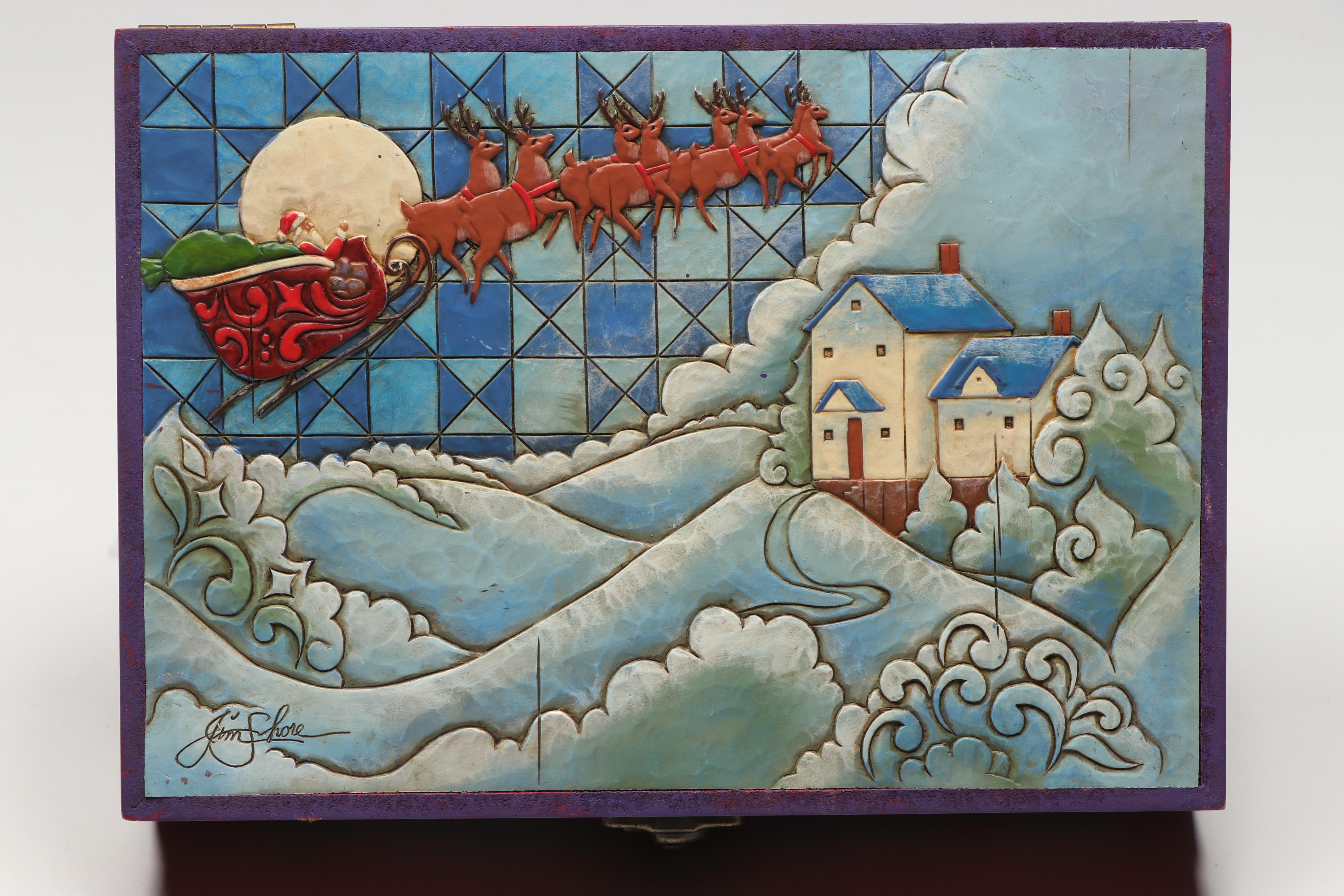 Jim Shore "Santa's Christmas Greeting" Folk Art Carved Wood Box