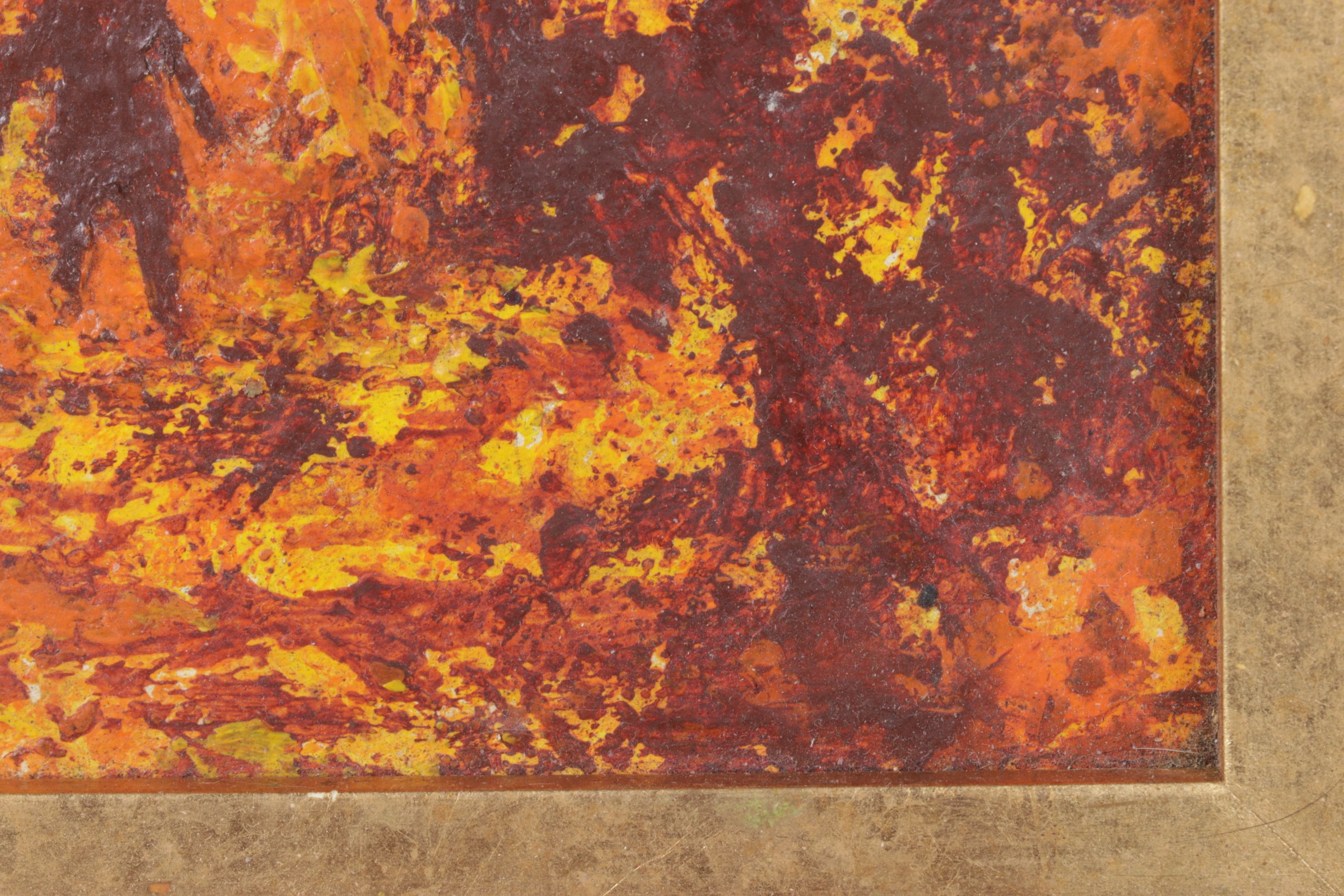 Miniature Impressionist Oil Painting of Figure Traversing Through Autumnal Woods