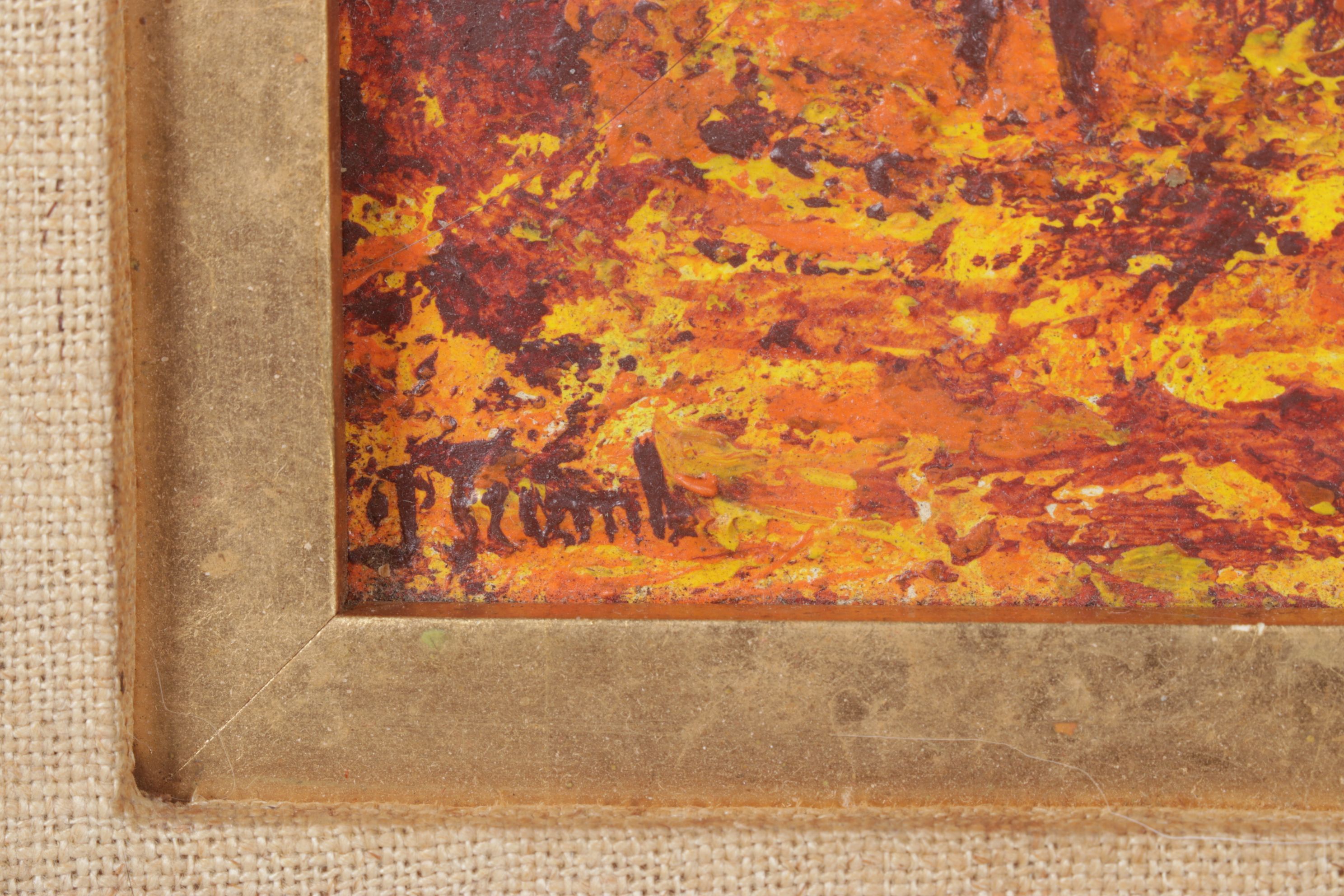 Miniature Impressionist Oil Painting of Figure Traversing Through Autumnal Woods