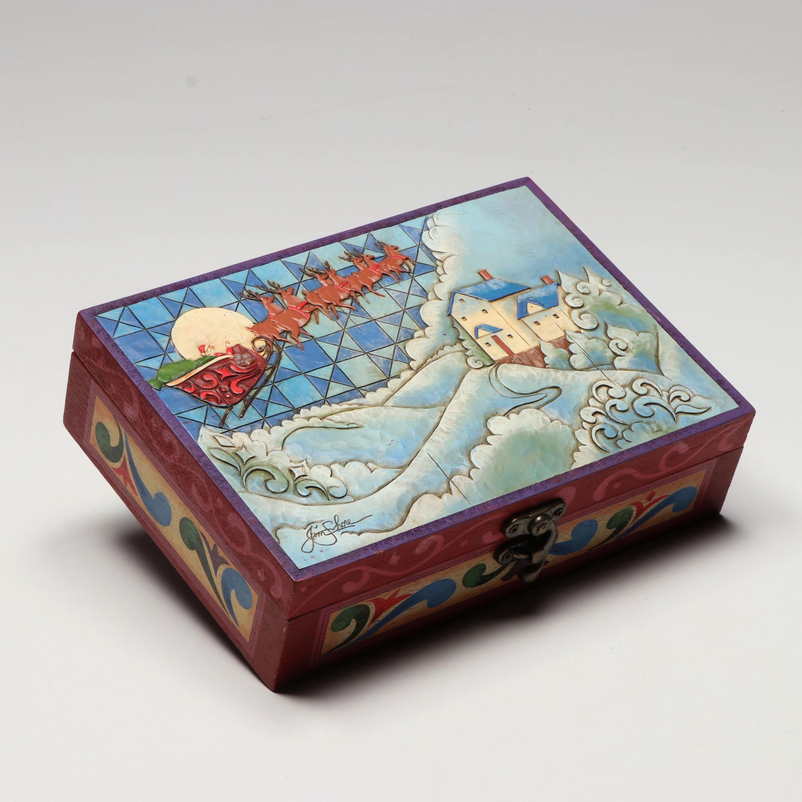 Jim Shore "Santa's Christmas Greeting" Folk Art Carved Wood Box