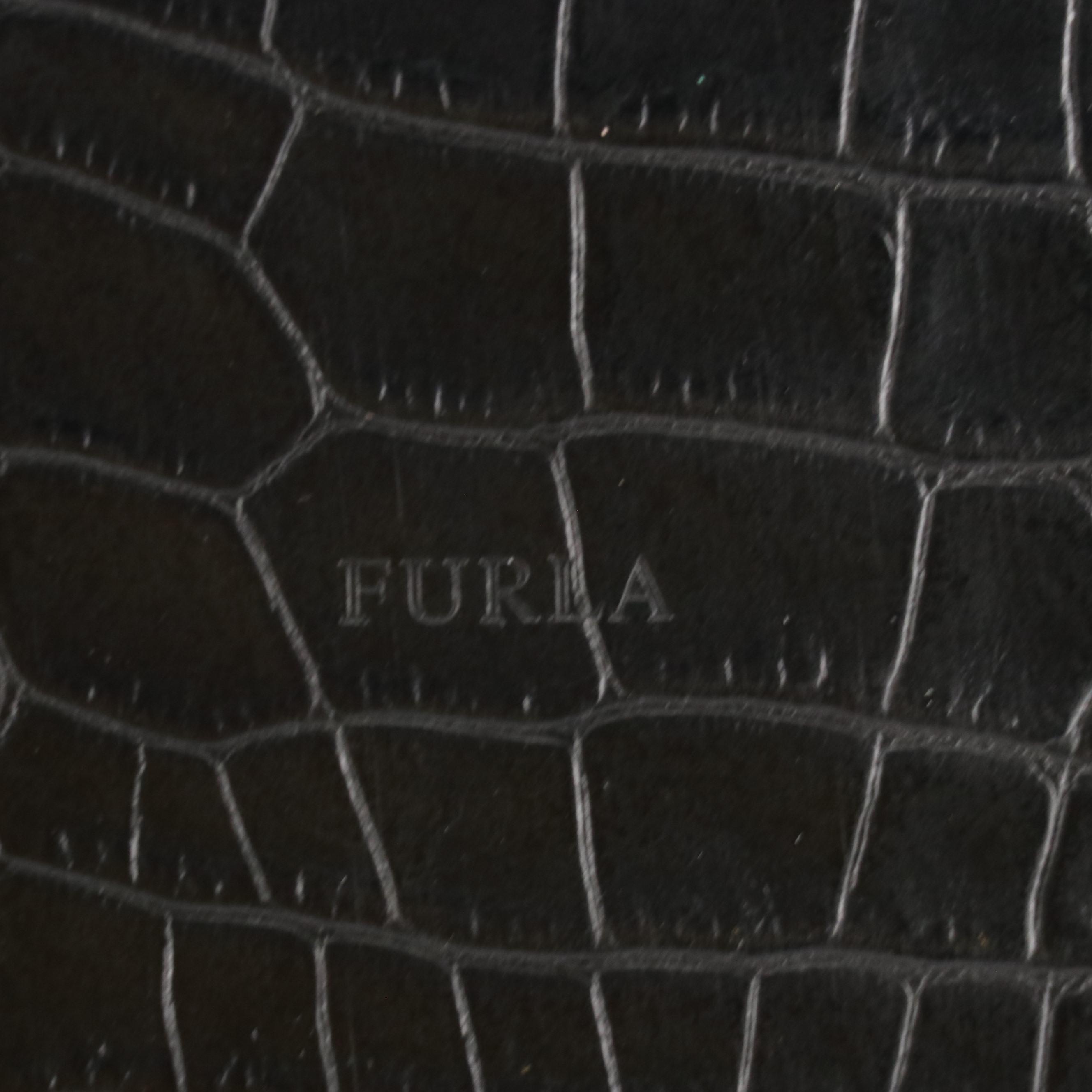 Furla Black Croc Embossed Leather Handbag