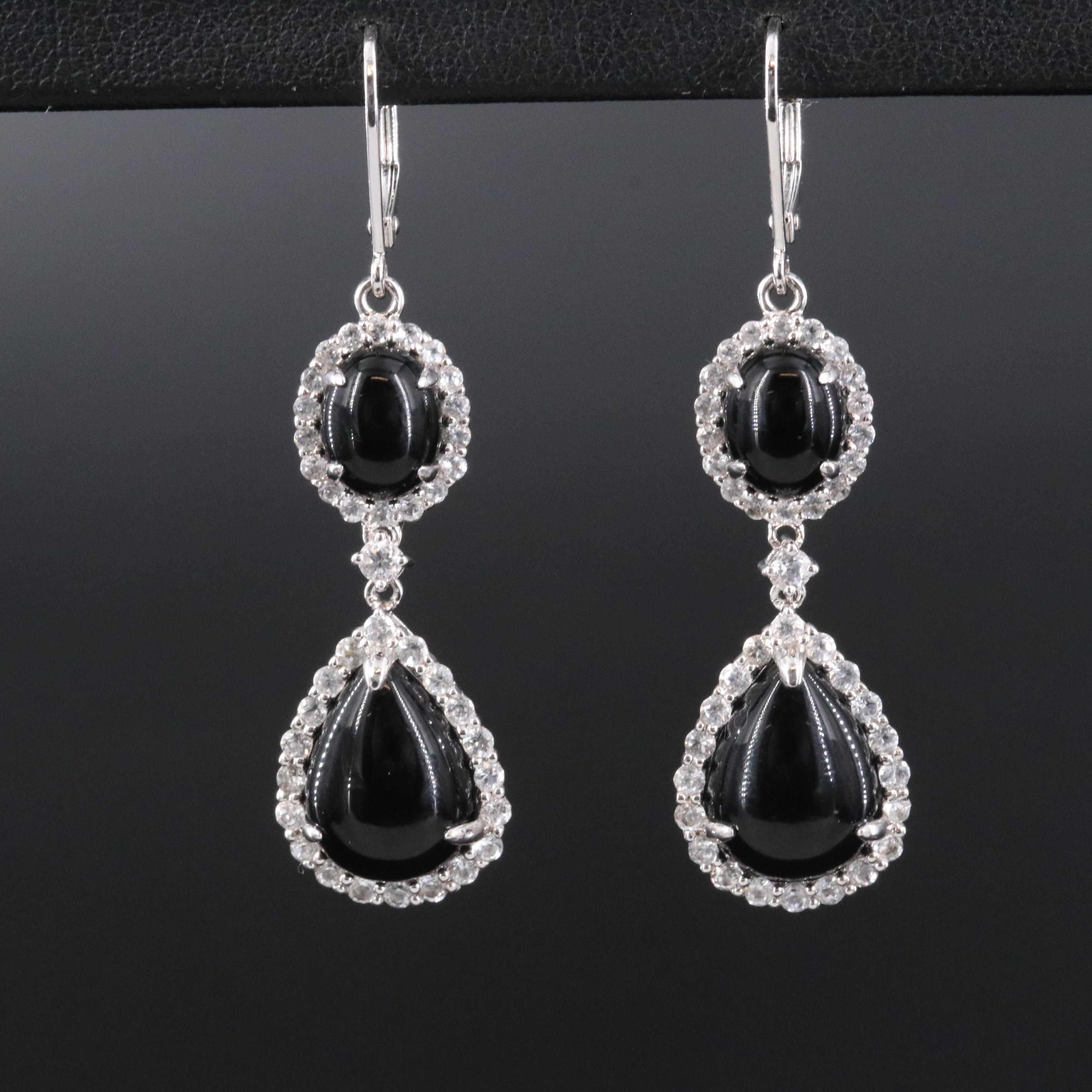 Carlo Viani Black Onyx and White Topaz Sterling Earrings