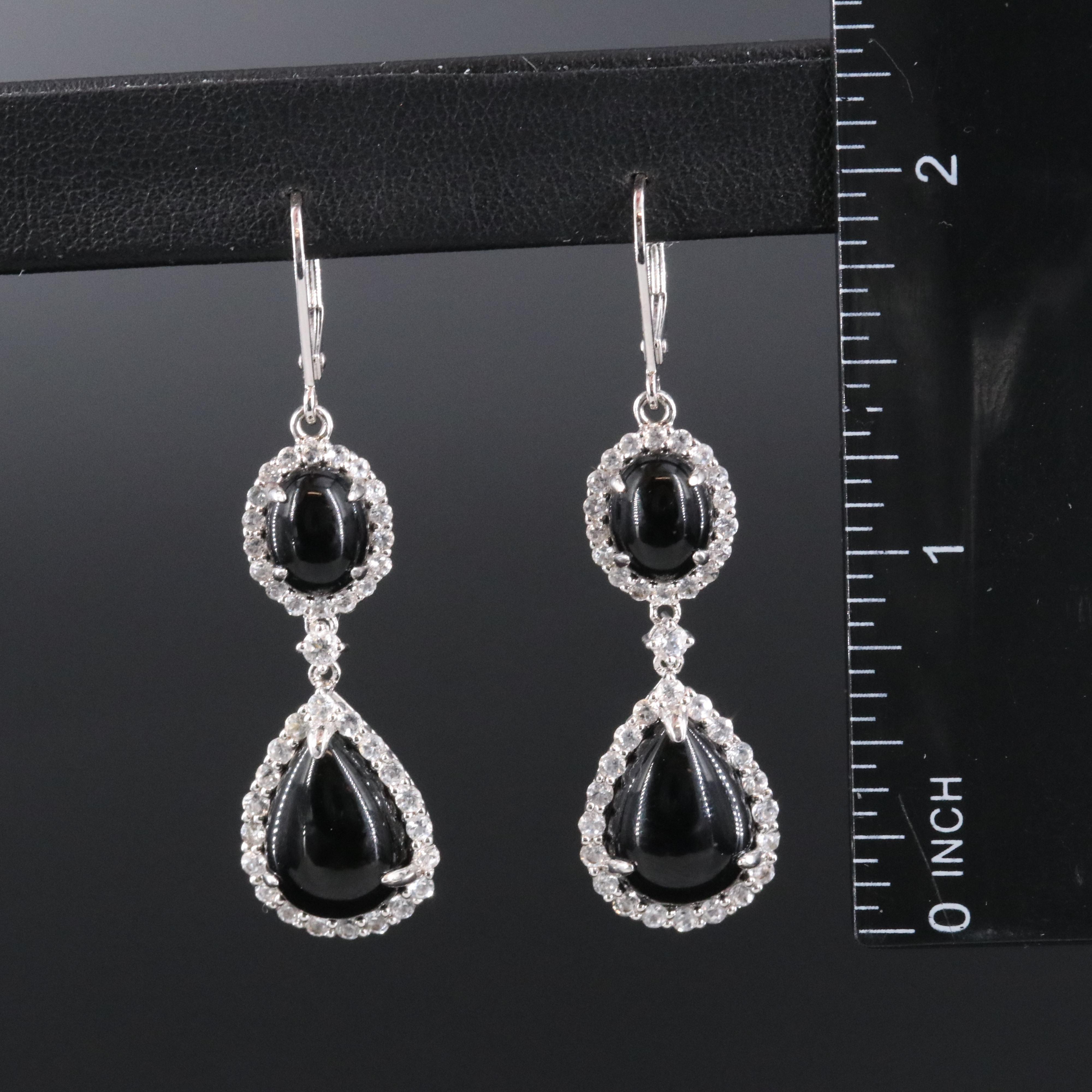 Carlo Viani Black Onyx and White Topaz Sterling Earrings