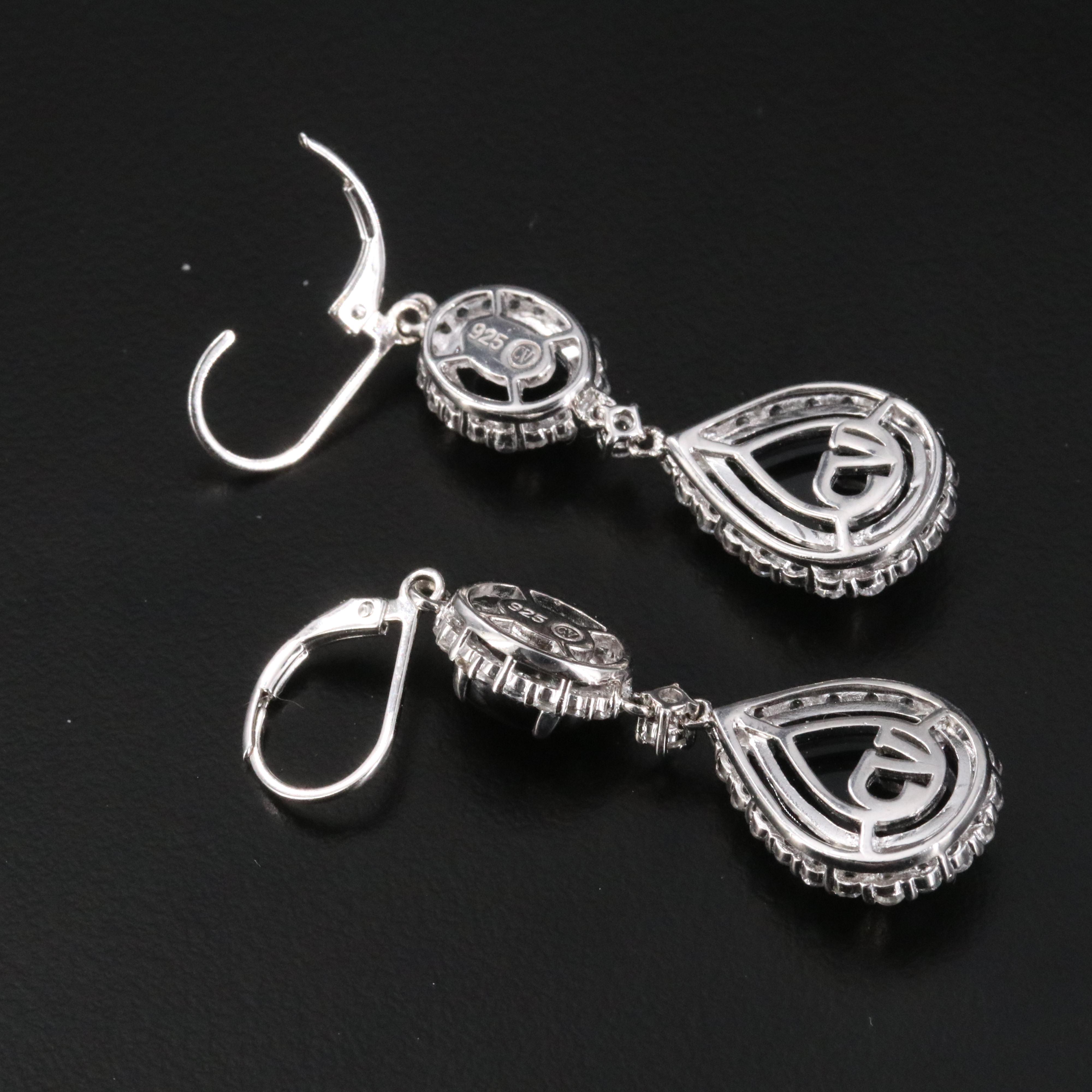 Carlo Viani Black Onyx and White Topaz Sterling Earrings