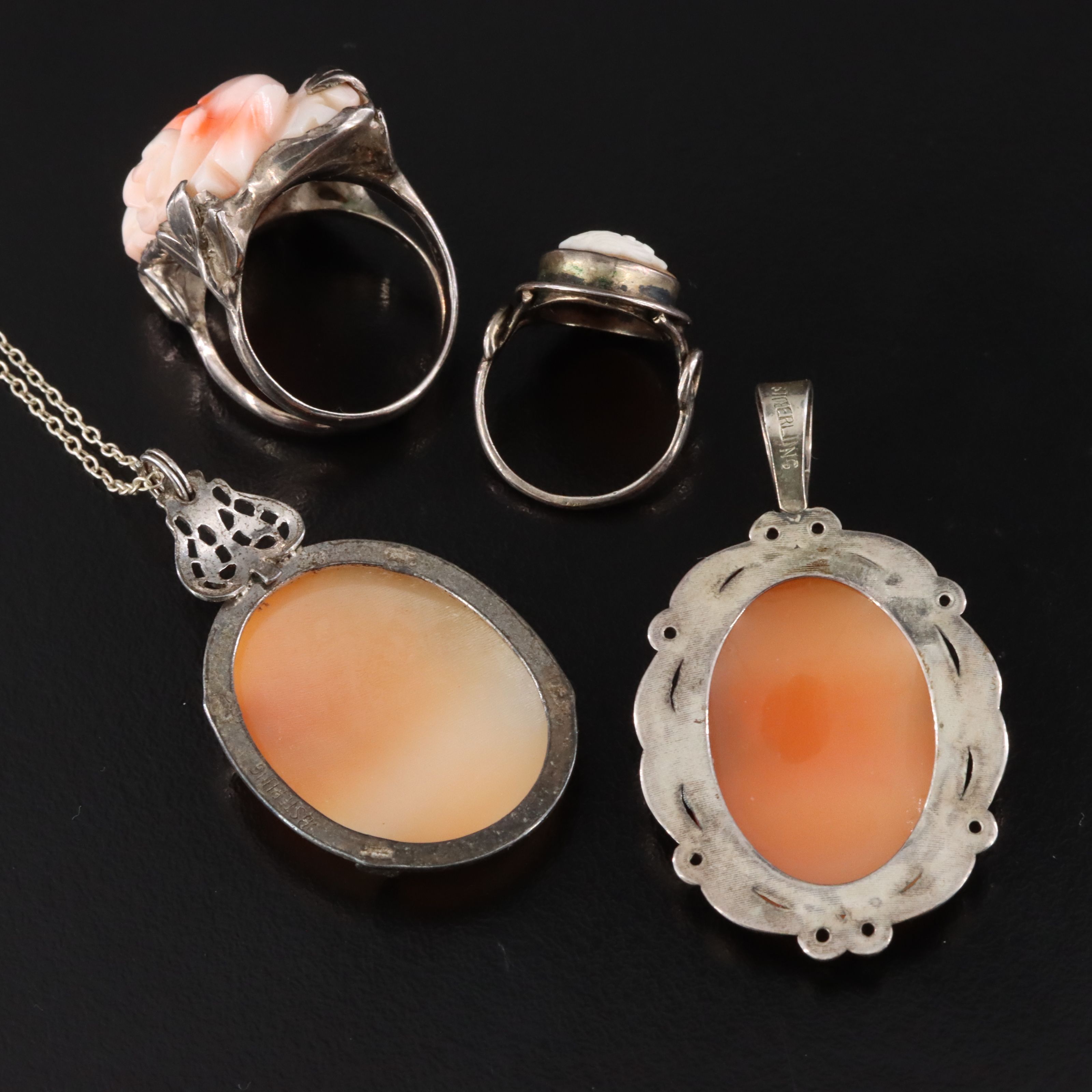 Cloisonné, Shell Cameos and Coral Featured in Sterling Jewelry
