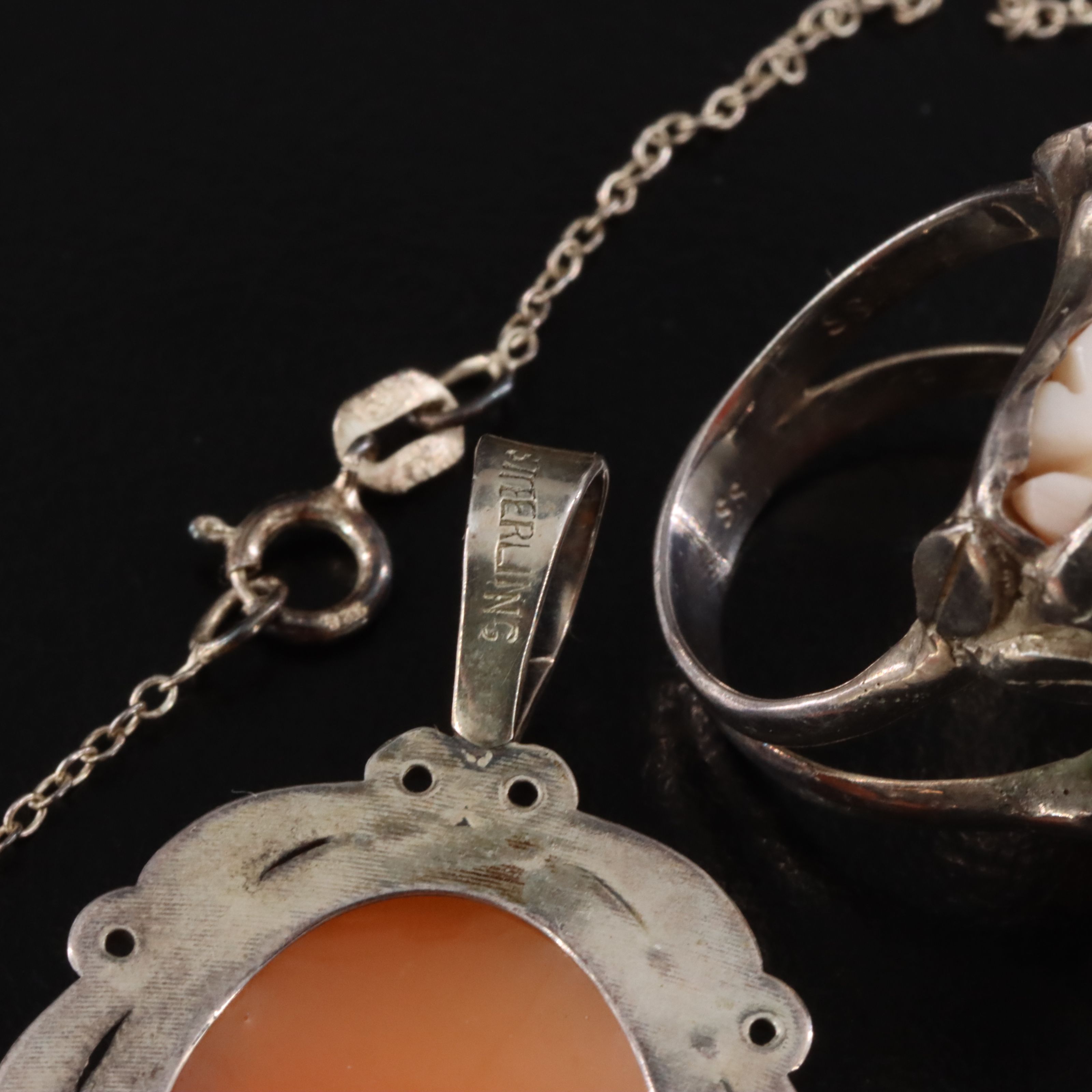 Cloisonné, Shell Cameos and Coral Featured in Sterling Jewelry