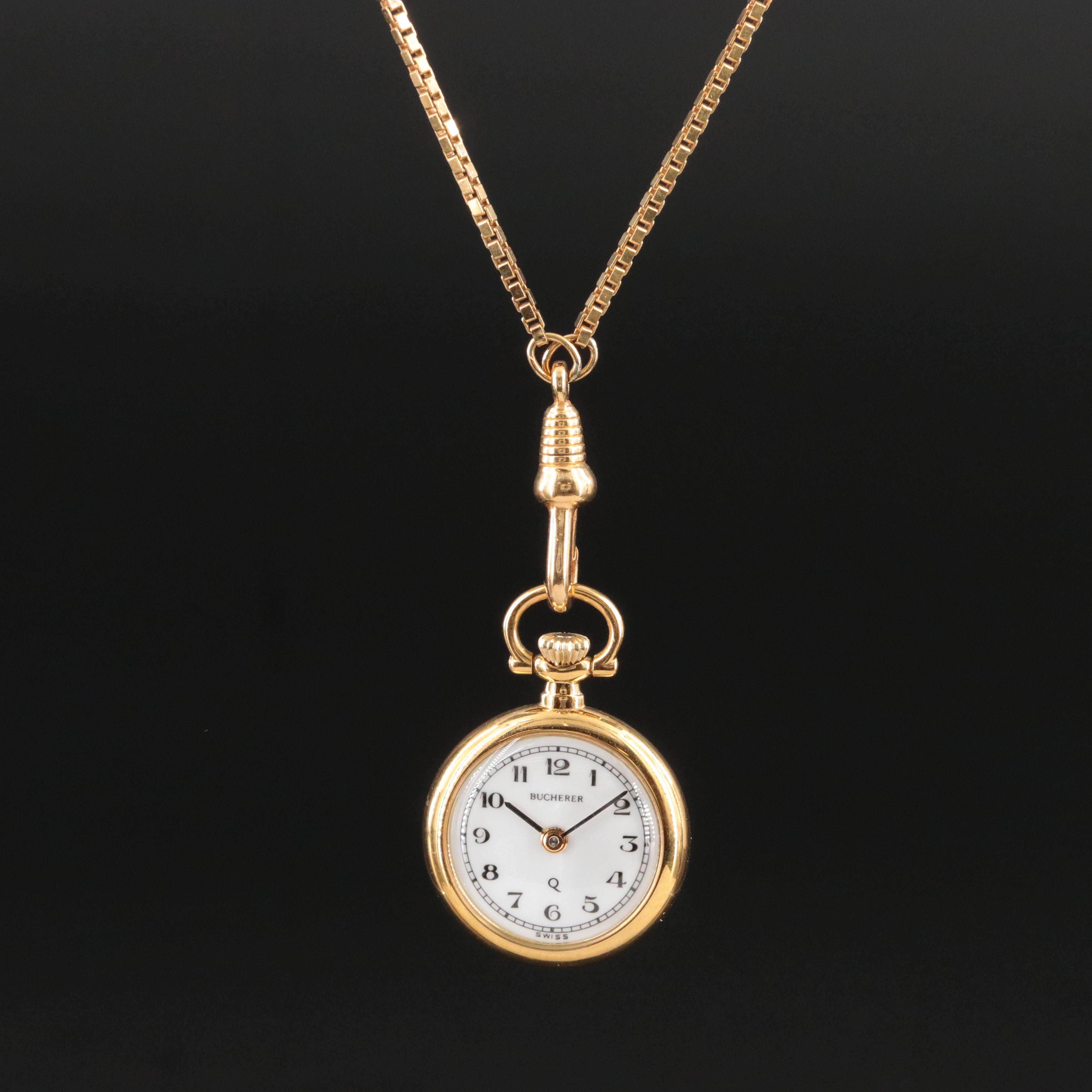 Bucherer Swiss Quartz Rose Etched Pendant Watch