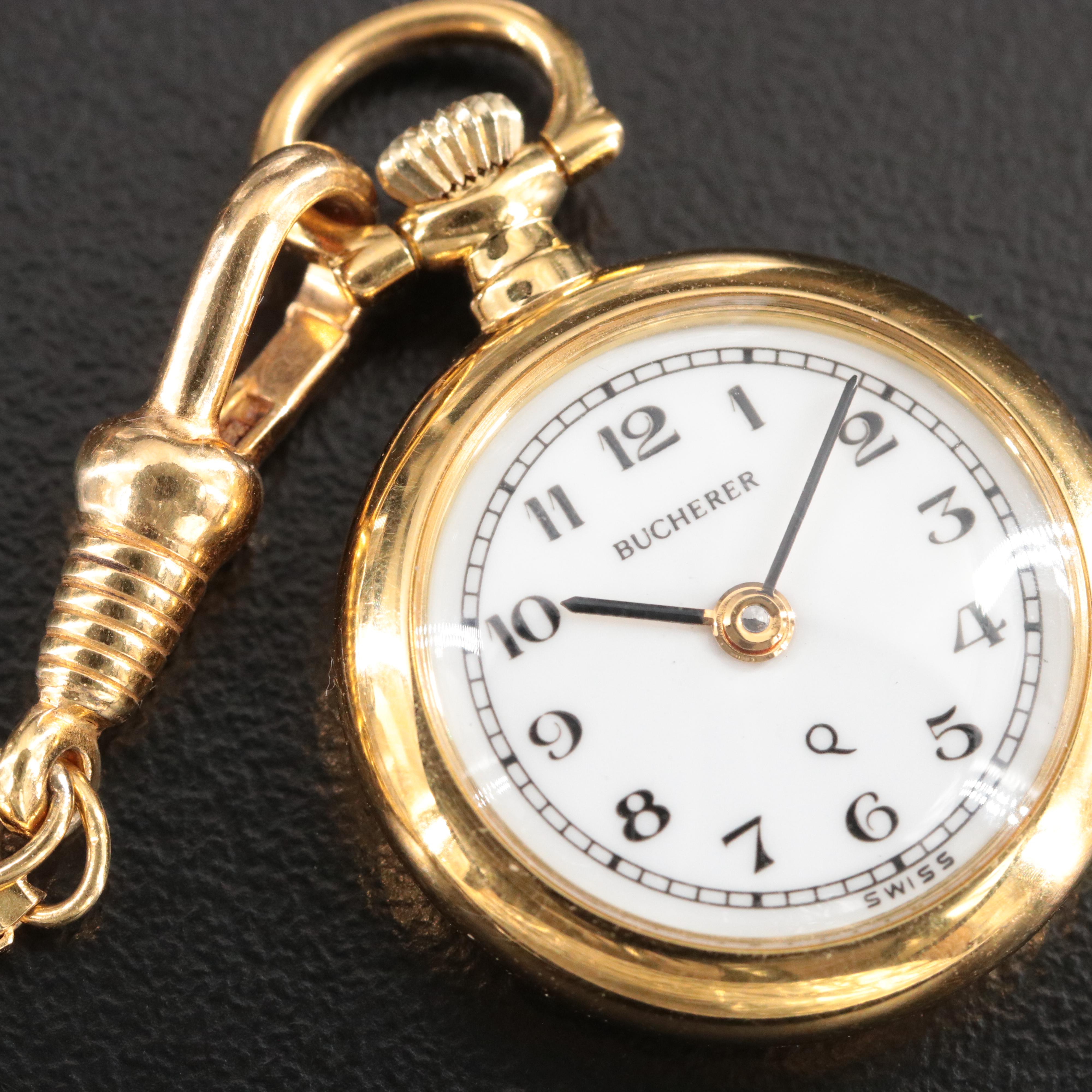 Bucherer Swiss Quartz Rose Etched Pendant Watch