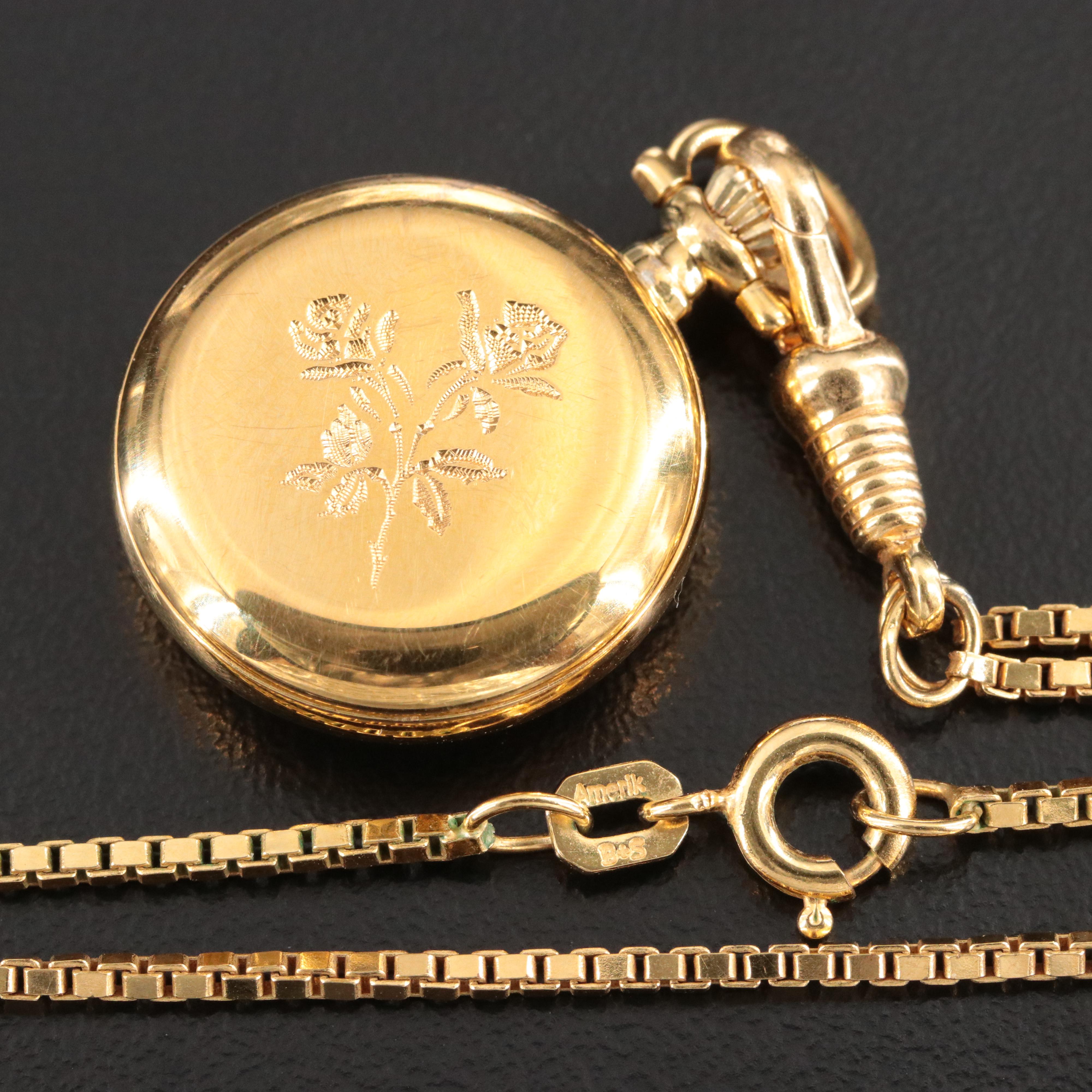 Bucherer Swiss Quartz Rose Etched Pendant Watch