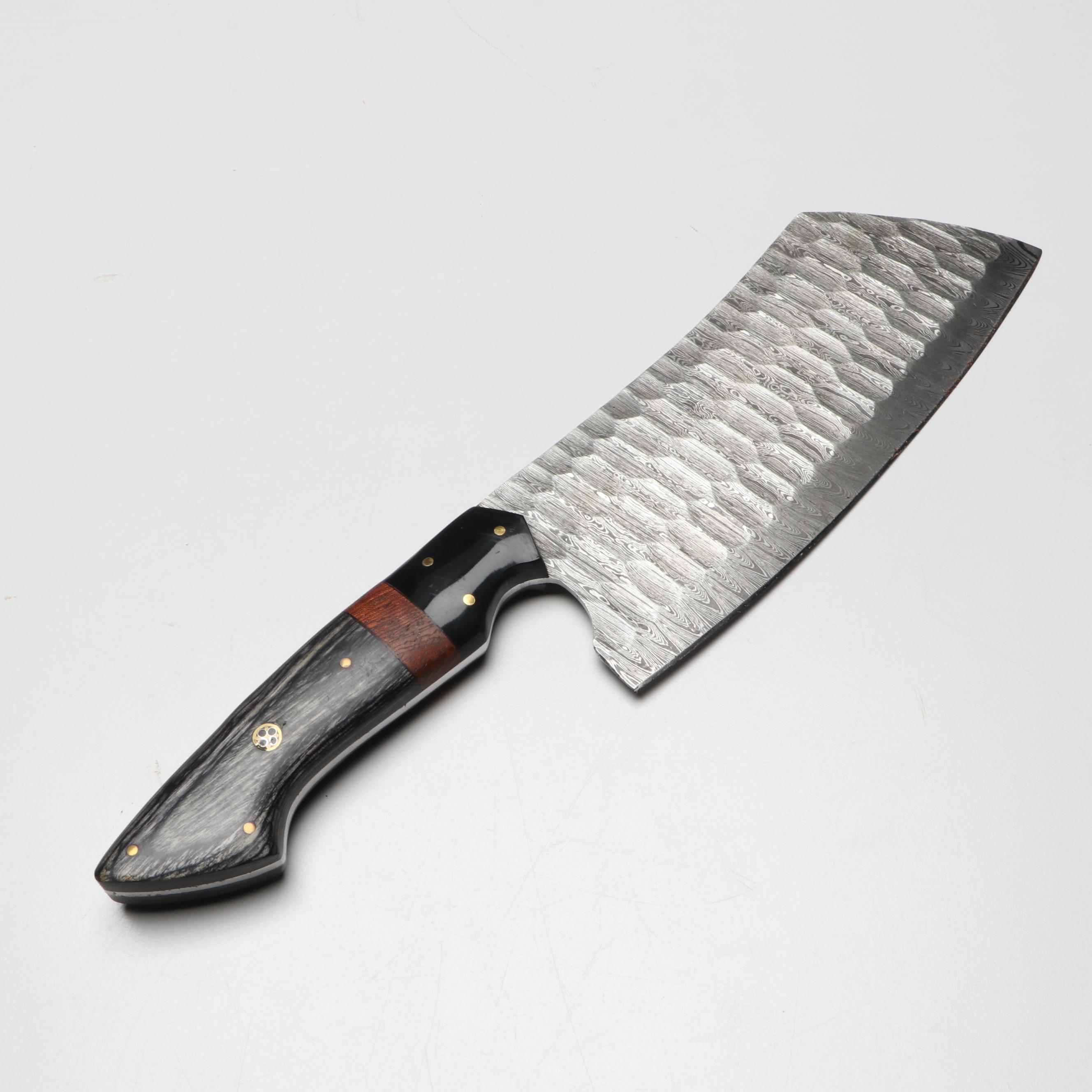 Damascus Steel and Wooden Handled Chef's Knife Set in Suede Leather Roll