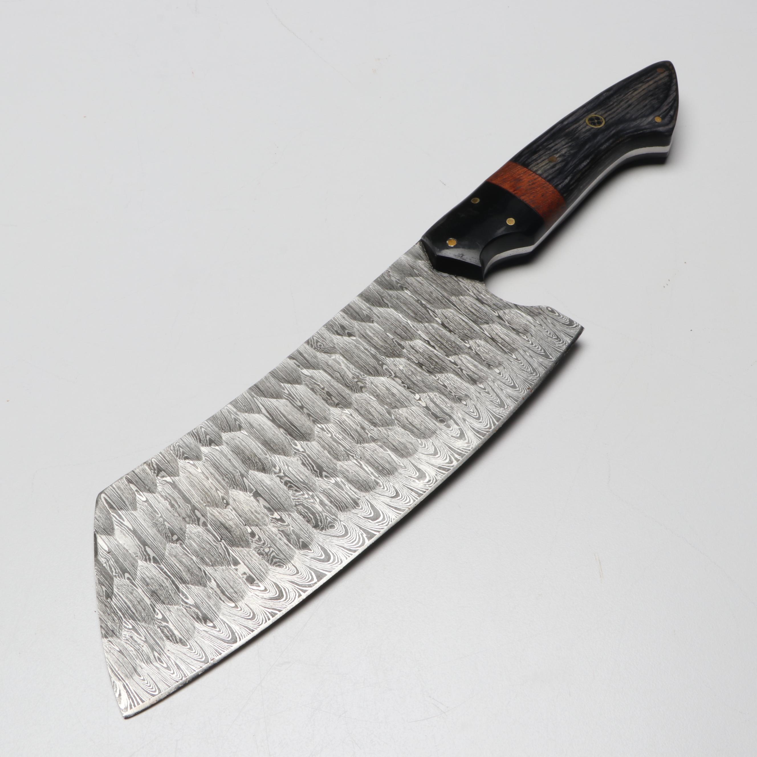 Damascus Steel and Wooden Handled Chef's Knife Set in Suede Leather Roll