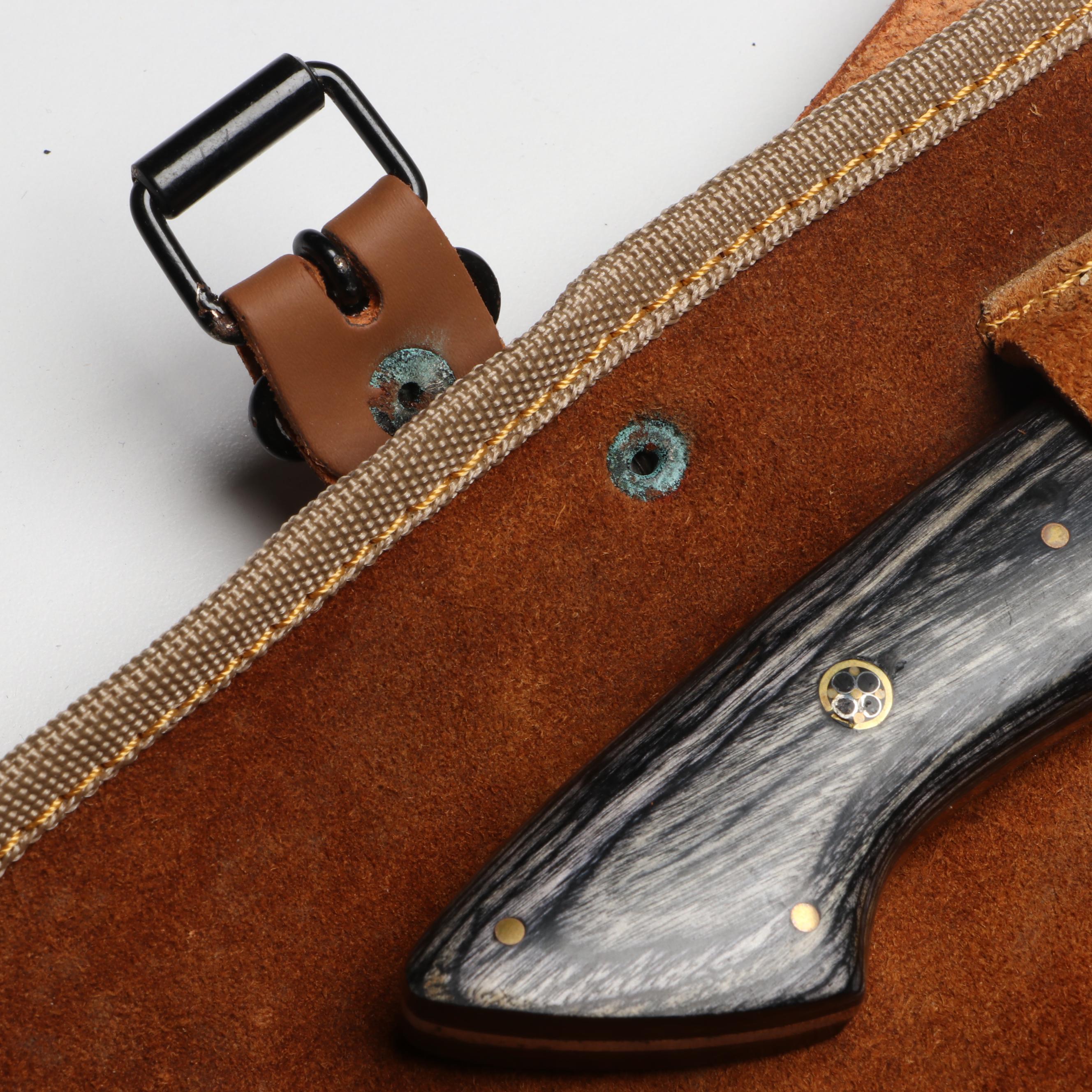 Damascus Steel and Wooden Handled Chef's Knife Set in Suede Leather Roll