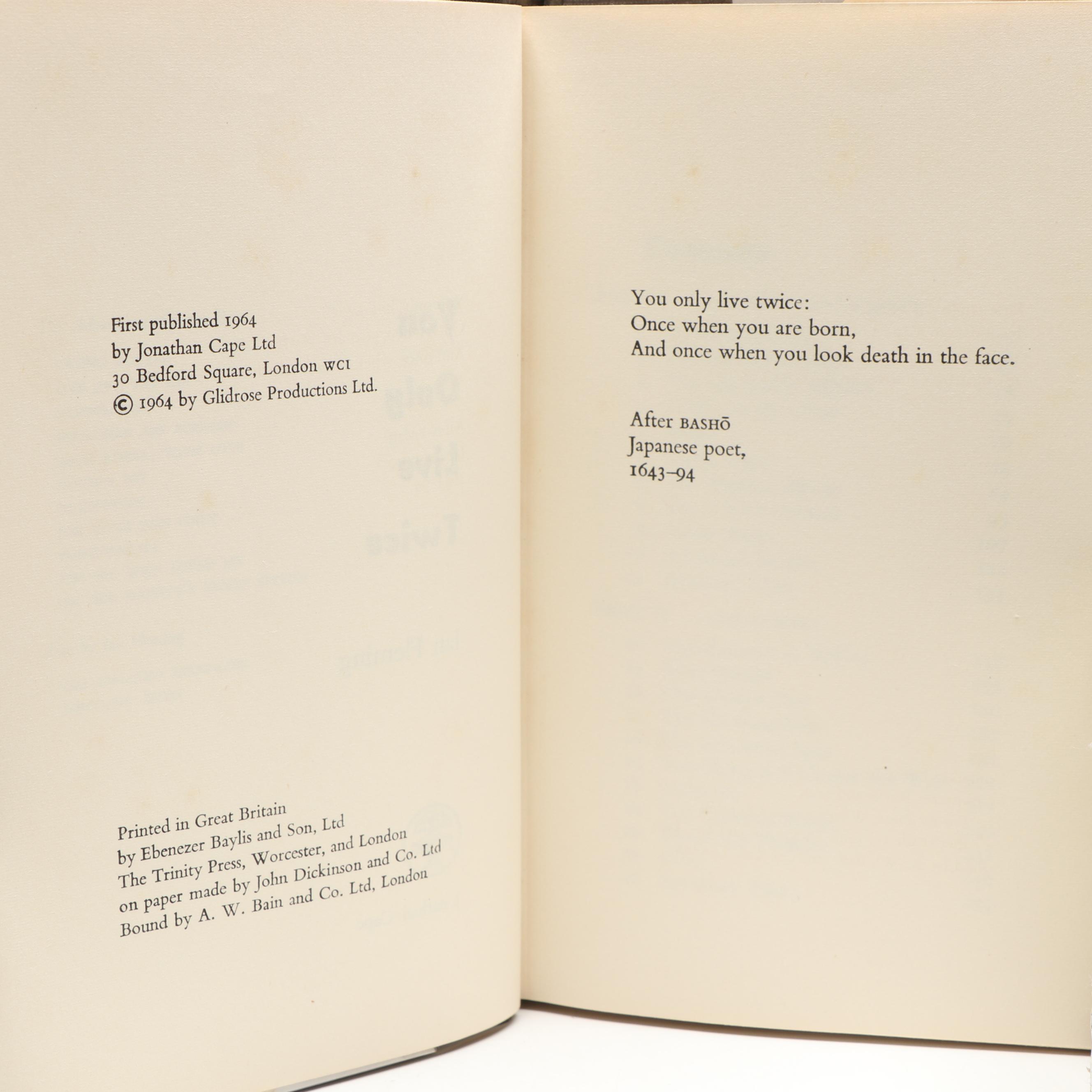 First UK Edition, First State "You Only Live Twice" by Ian Fleming, 1964