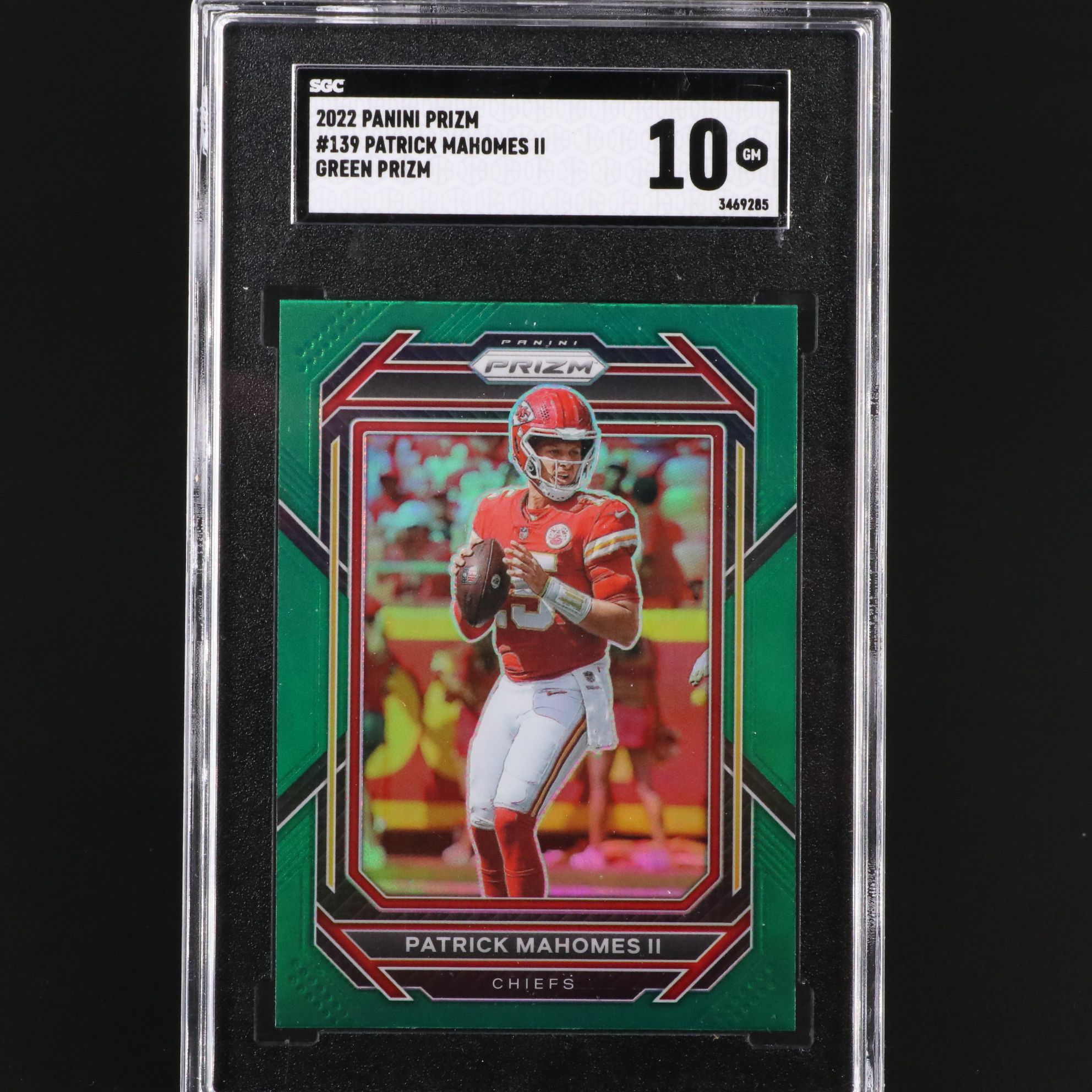 2022 Prizm Patrick Mahomes Kansas City Chiefs Green Prizm Card Graded SGC 10