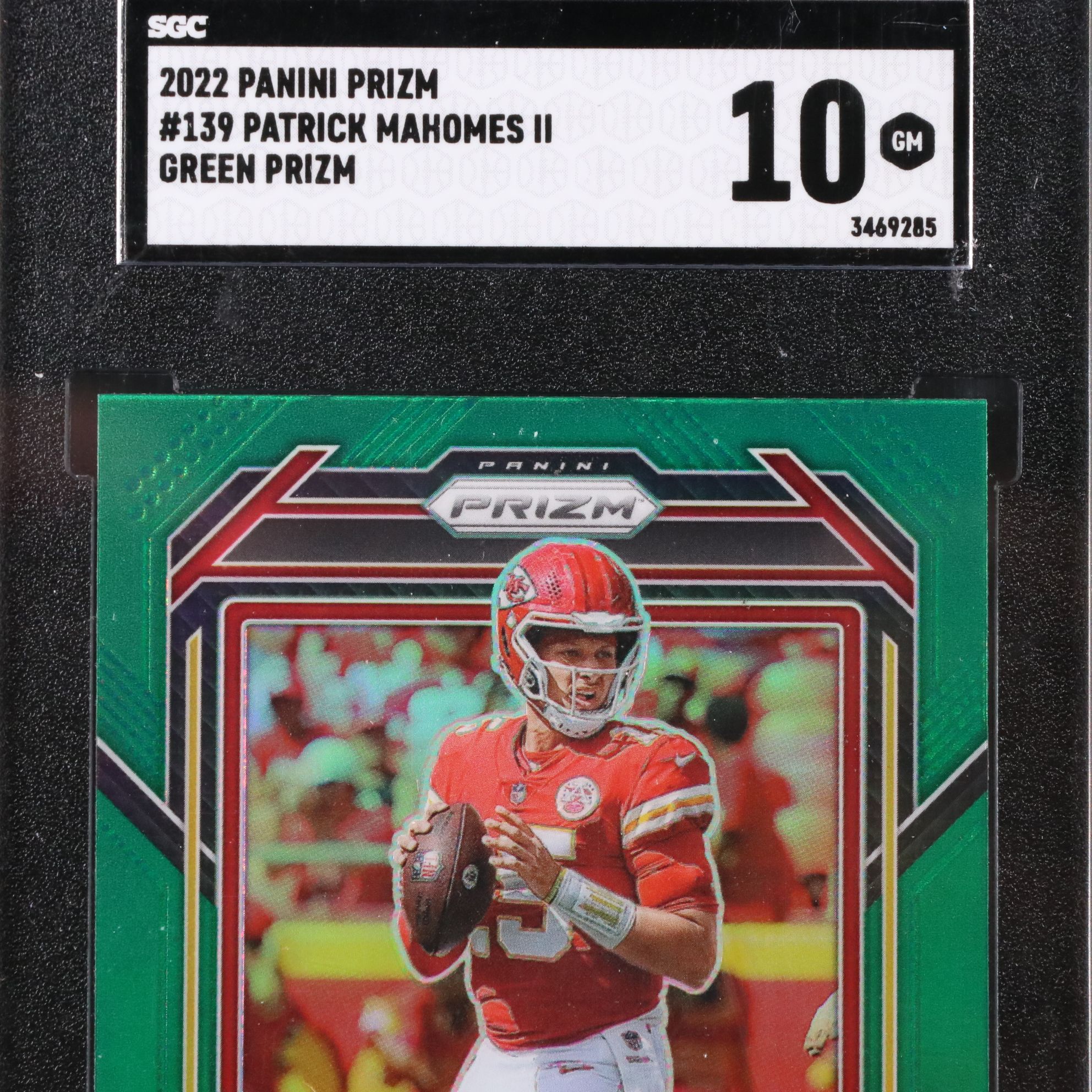2022 Prizm Patrick Mahomes Kansas City Chiefs Green Prizm Card Graded SGC 10