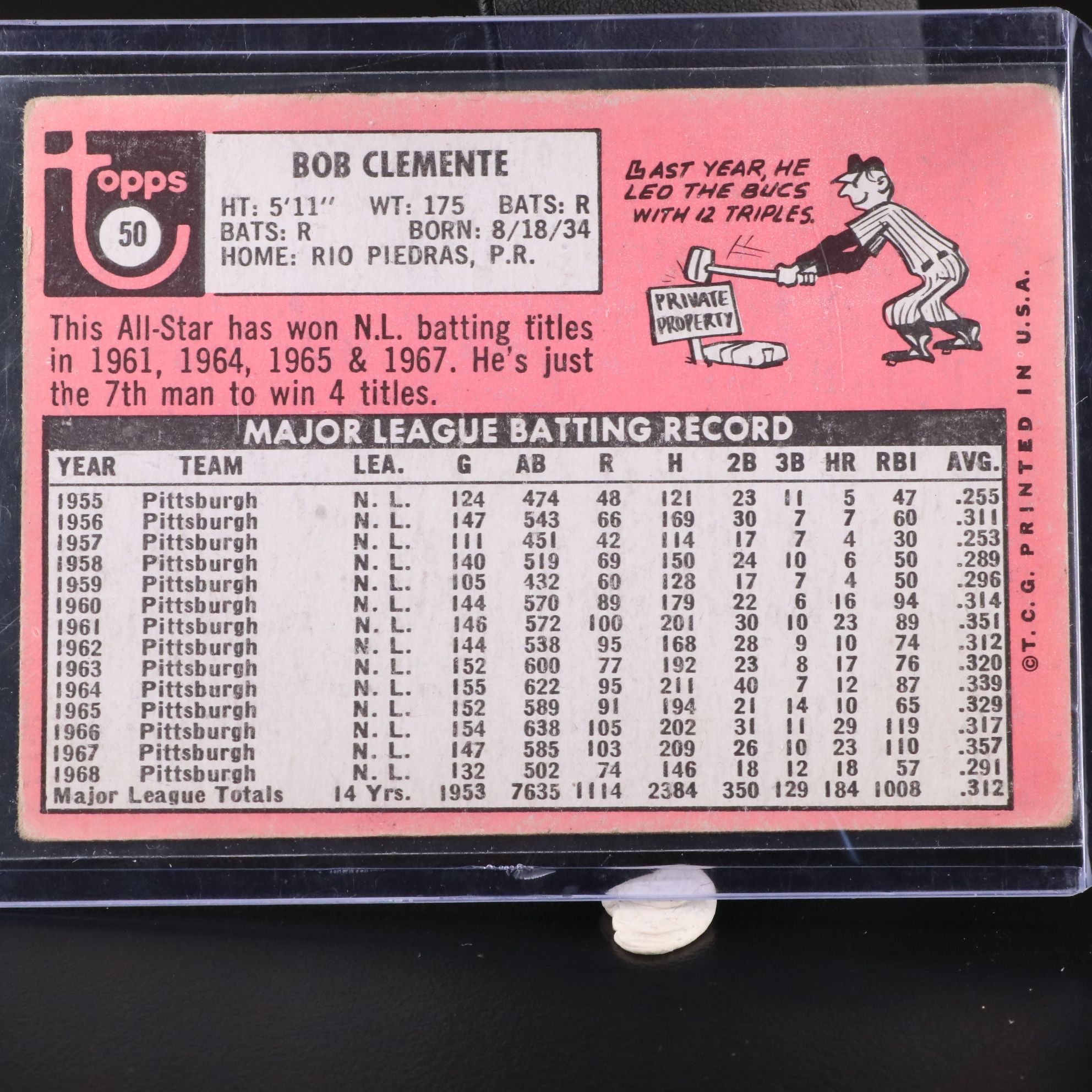 1969 Topps Roberto Clemente Pittsburgh Pirates Baseball Card