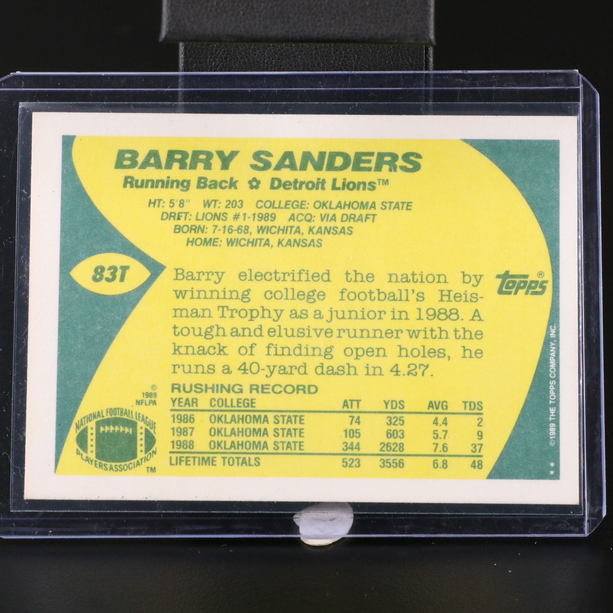 1989 Topps Traded Barry Sanders Detroit Lions Rookie Football Card