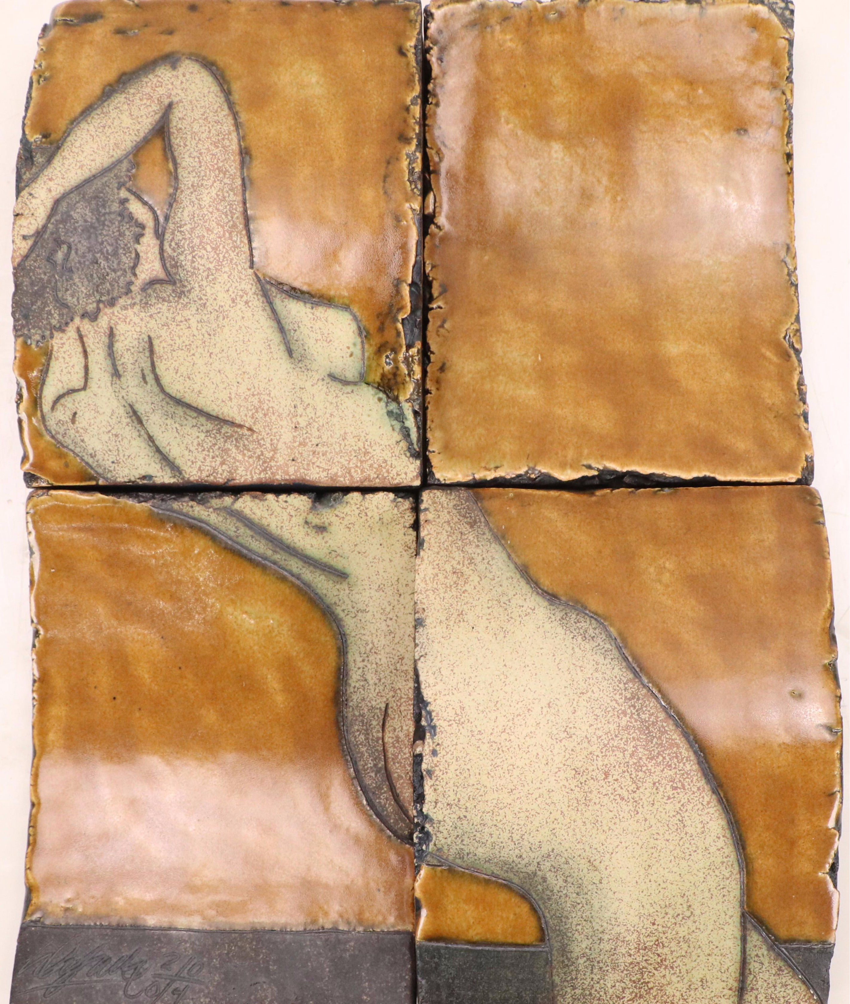 Dimensional Ceramic Tile Art with Glazed Nude Figure, 2004