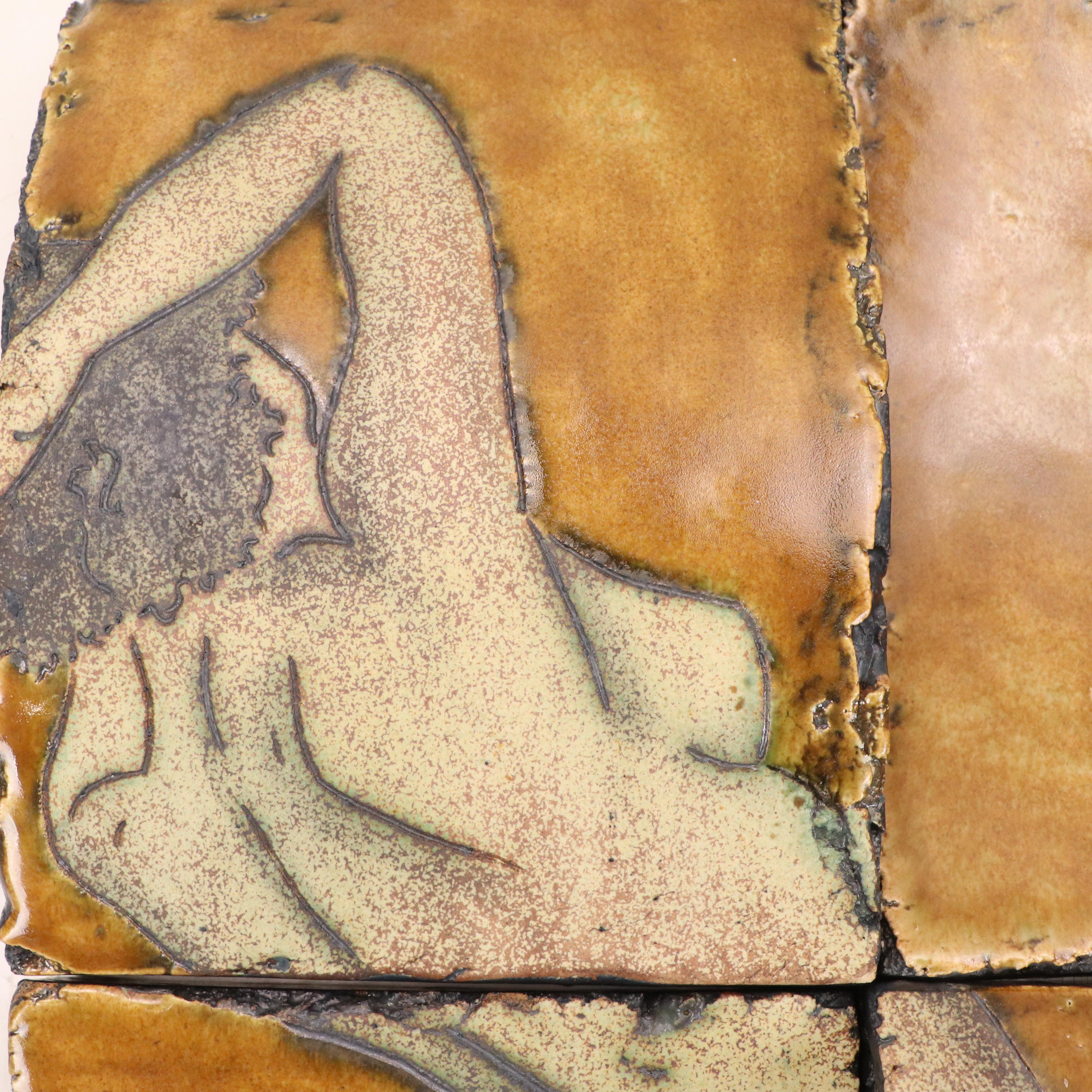Dimensional Ceramic Tile Art with Glazed Nude Figure, 2004