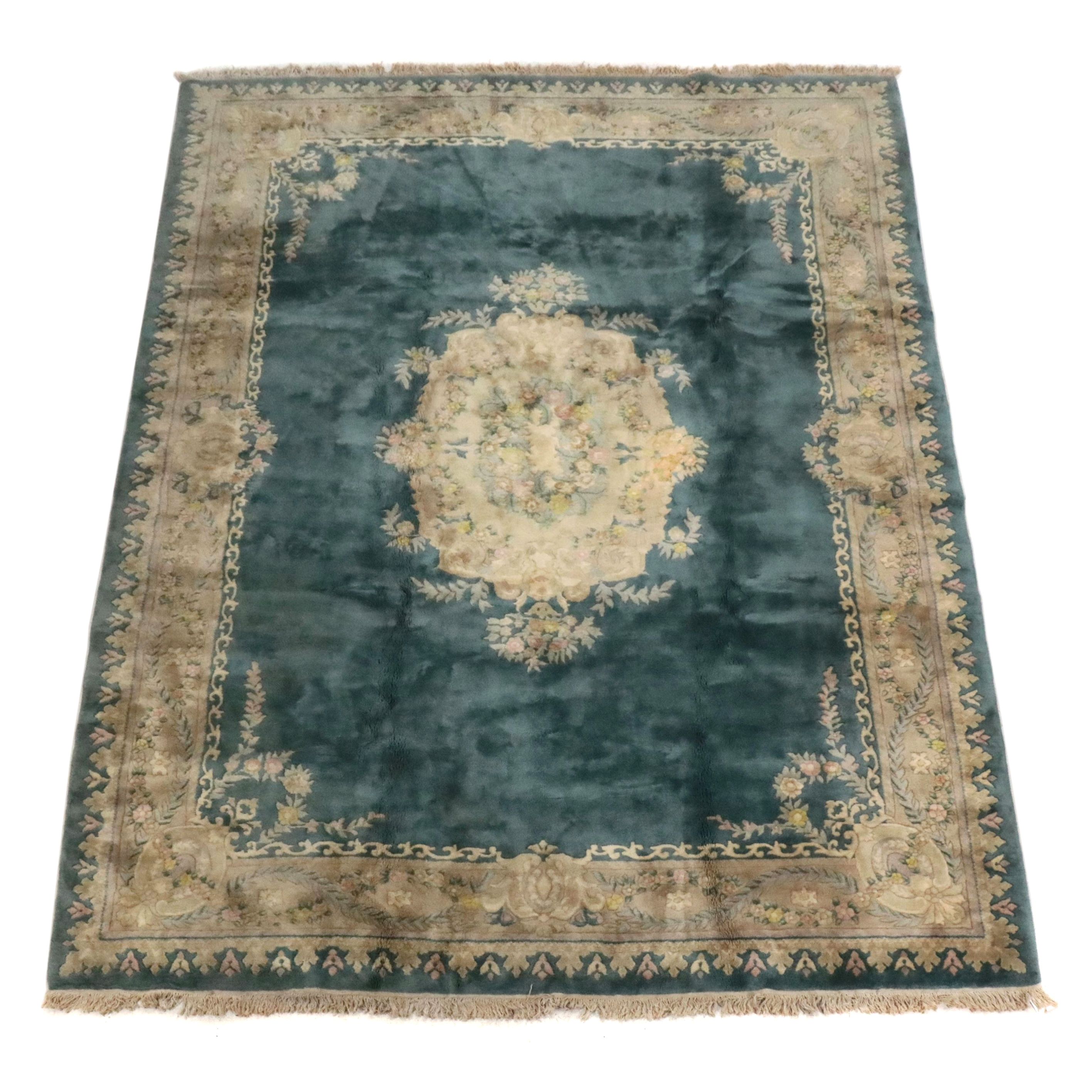 9'9 x 14'4 Hand-Knotted Indo-French Aubusson Room-Sized Rug