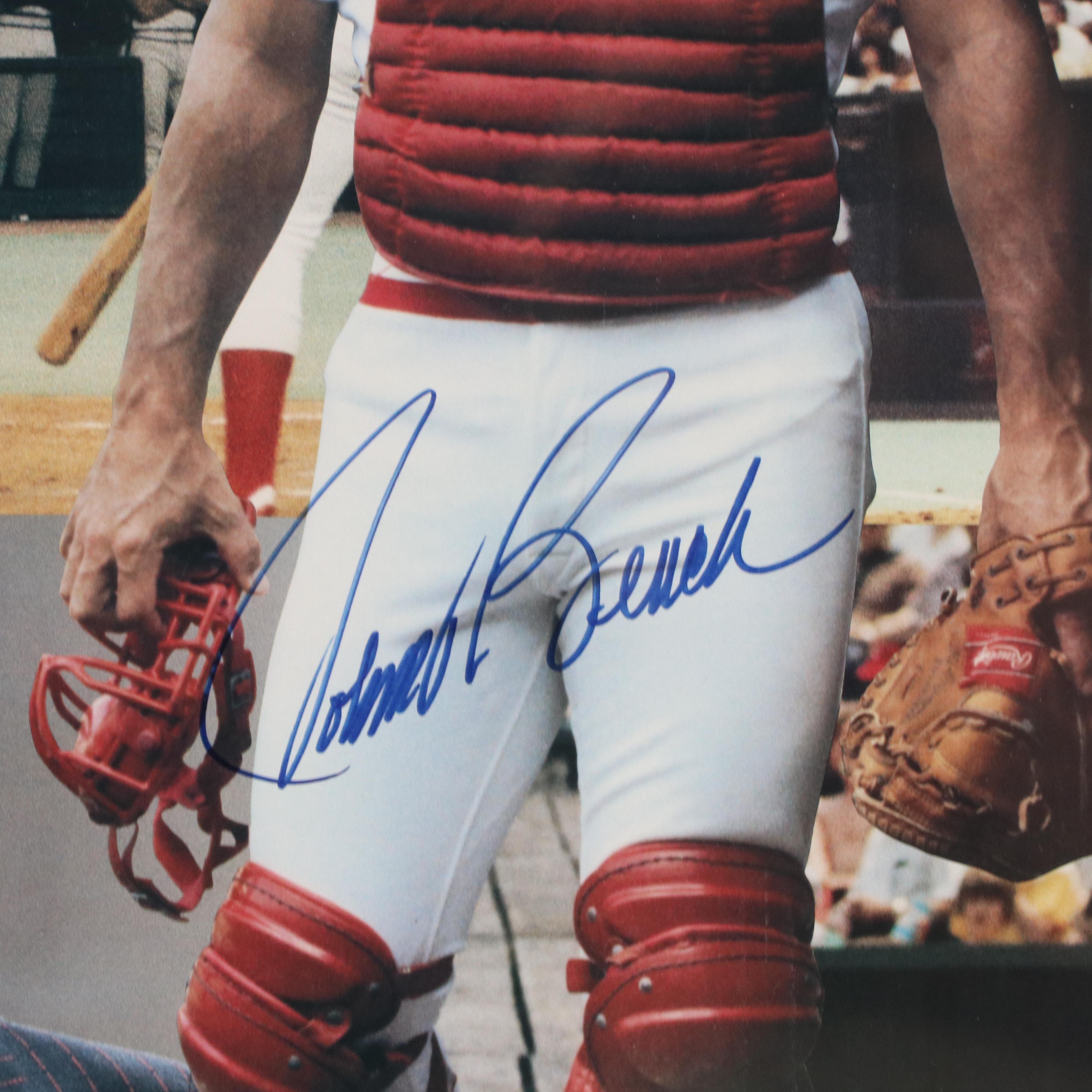 Johnny Bench Signed Cincinnati Reds Commemorative Poster in Matted Frame