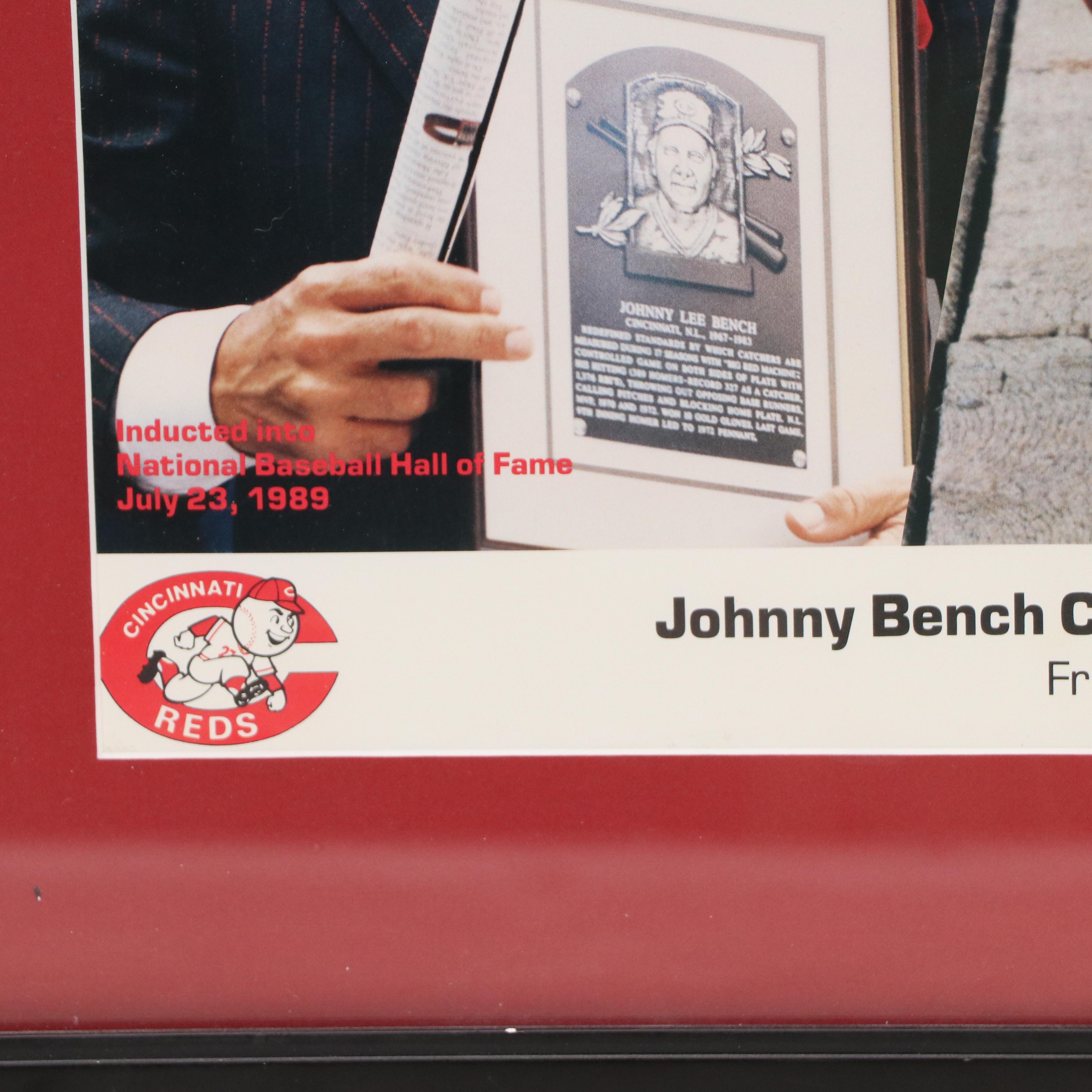 Johnny Bench Signed Cincinnati Reds Commemorative Poster in Matted Frame