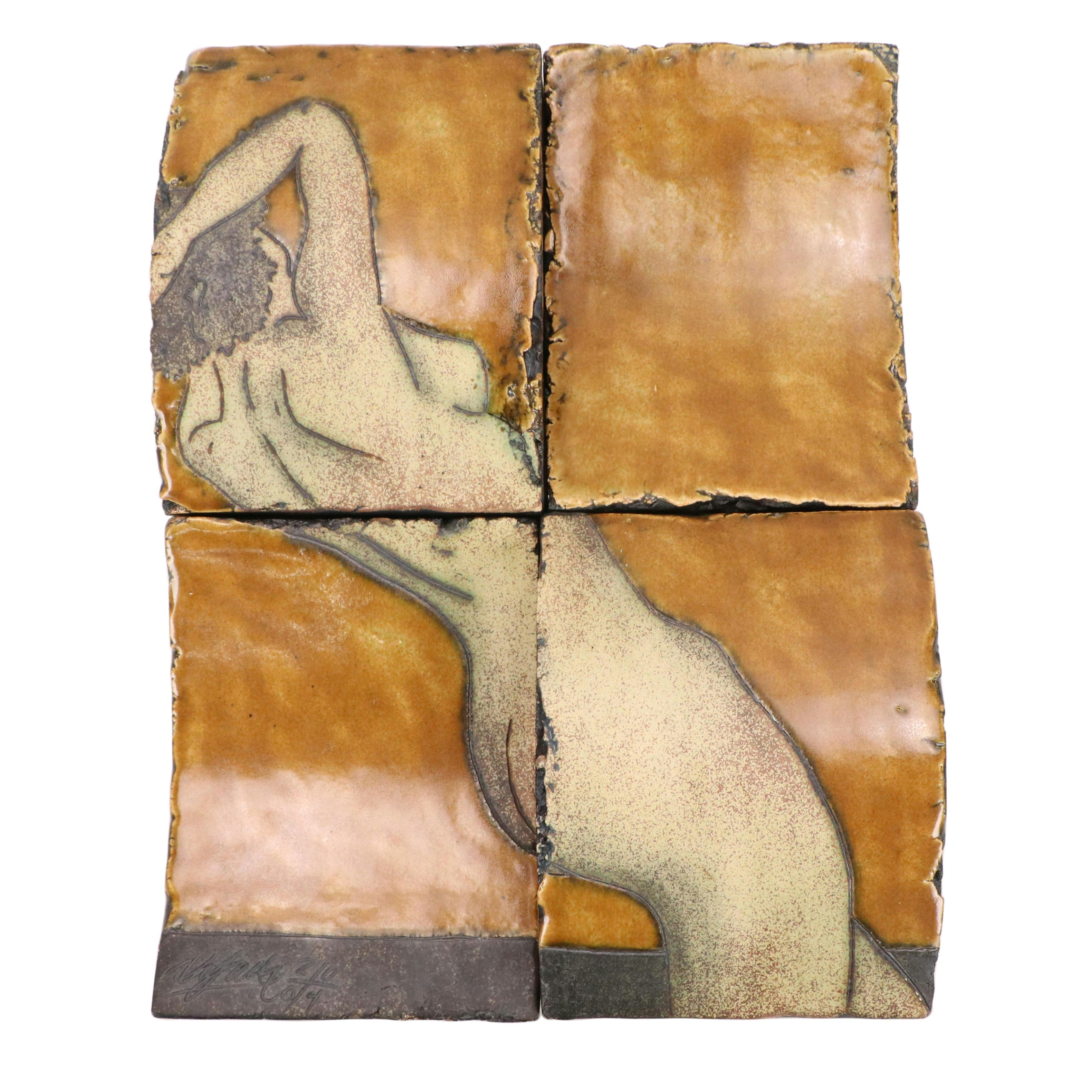 Dimensional Ceramic Tile Art with Glazed Nude Figure, 2004