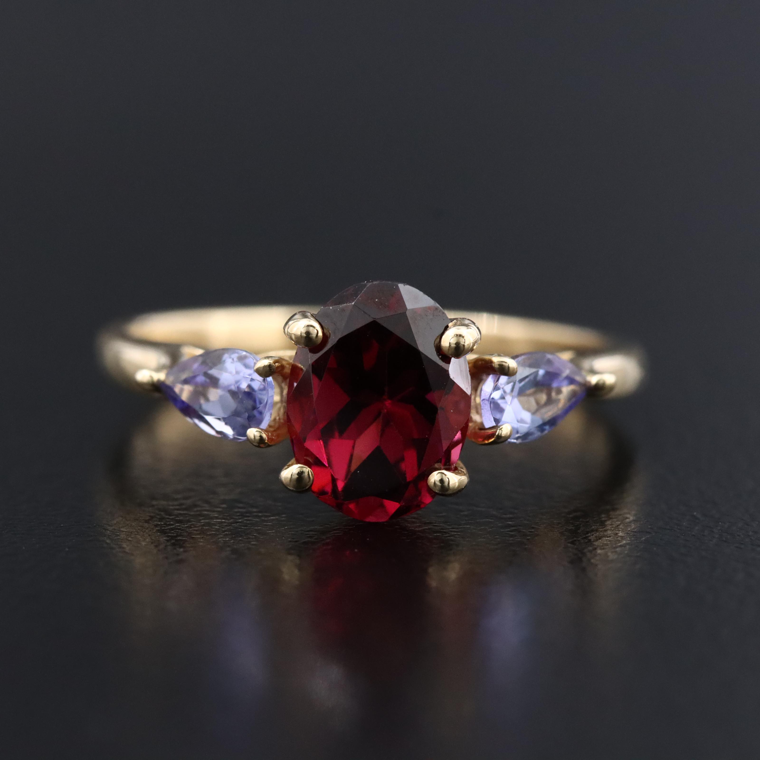 14K Garnet and Tanzanite Ring