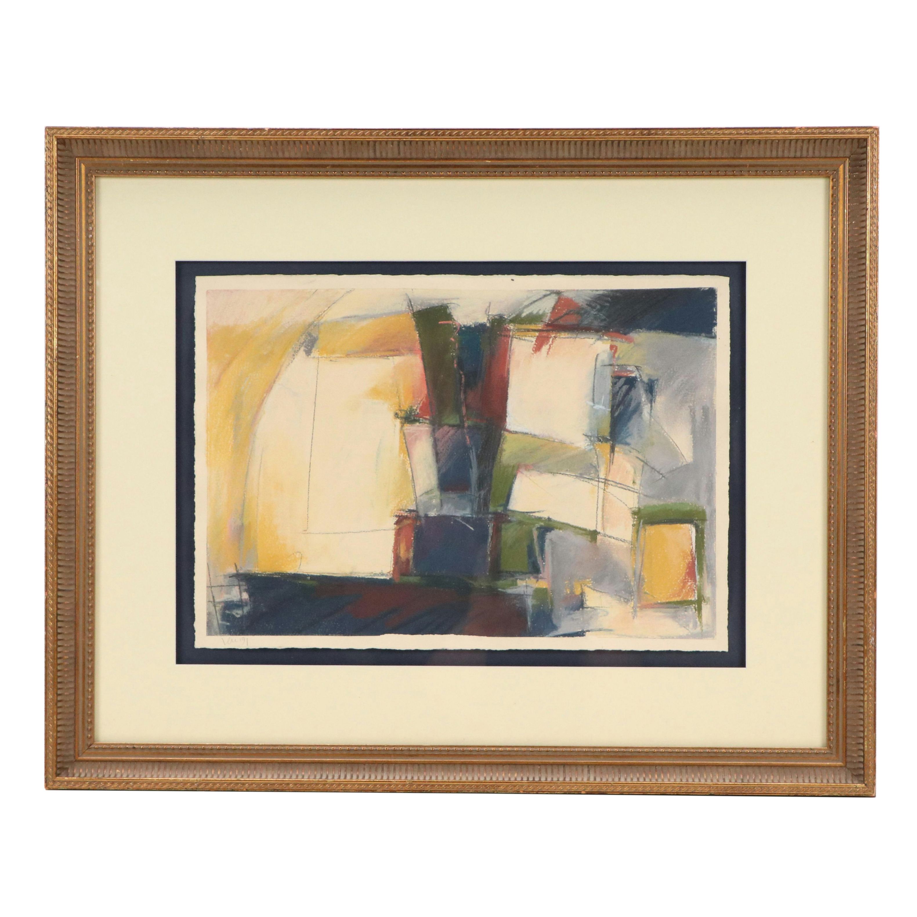 Abstract Geometric Watercolor Painting, 1991