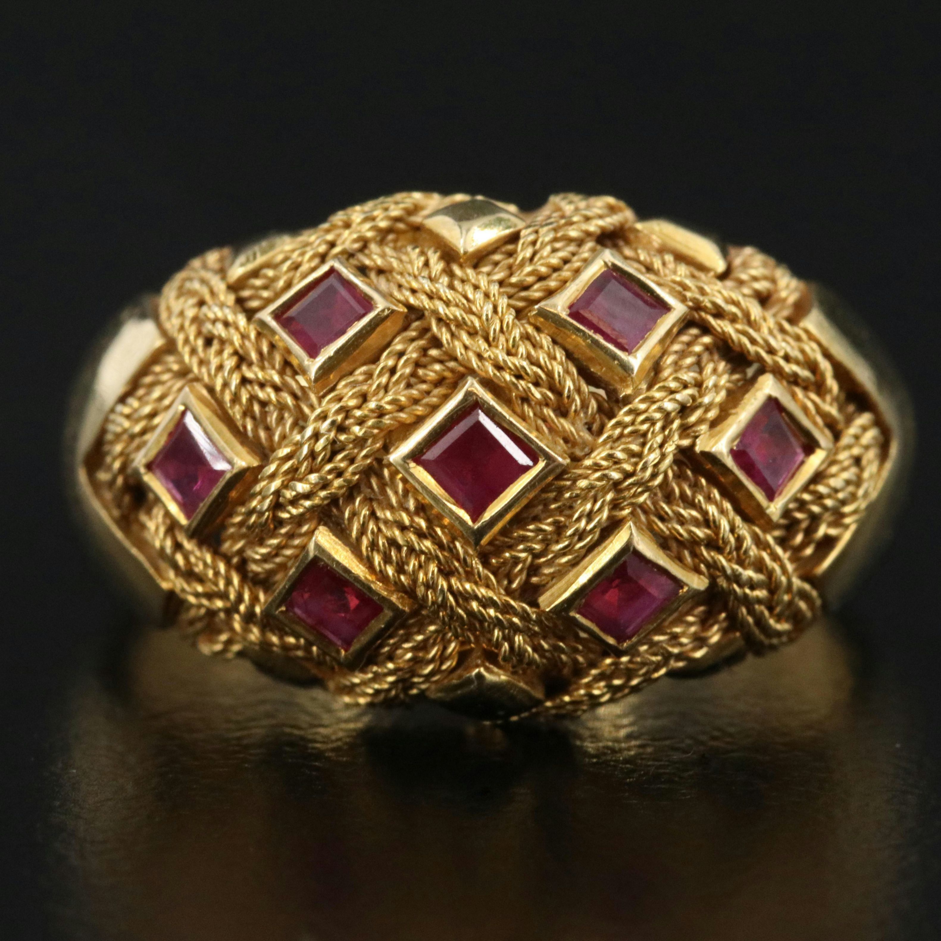 18K Ruby Braided Rope Dome Ring