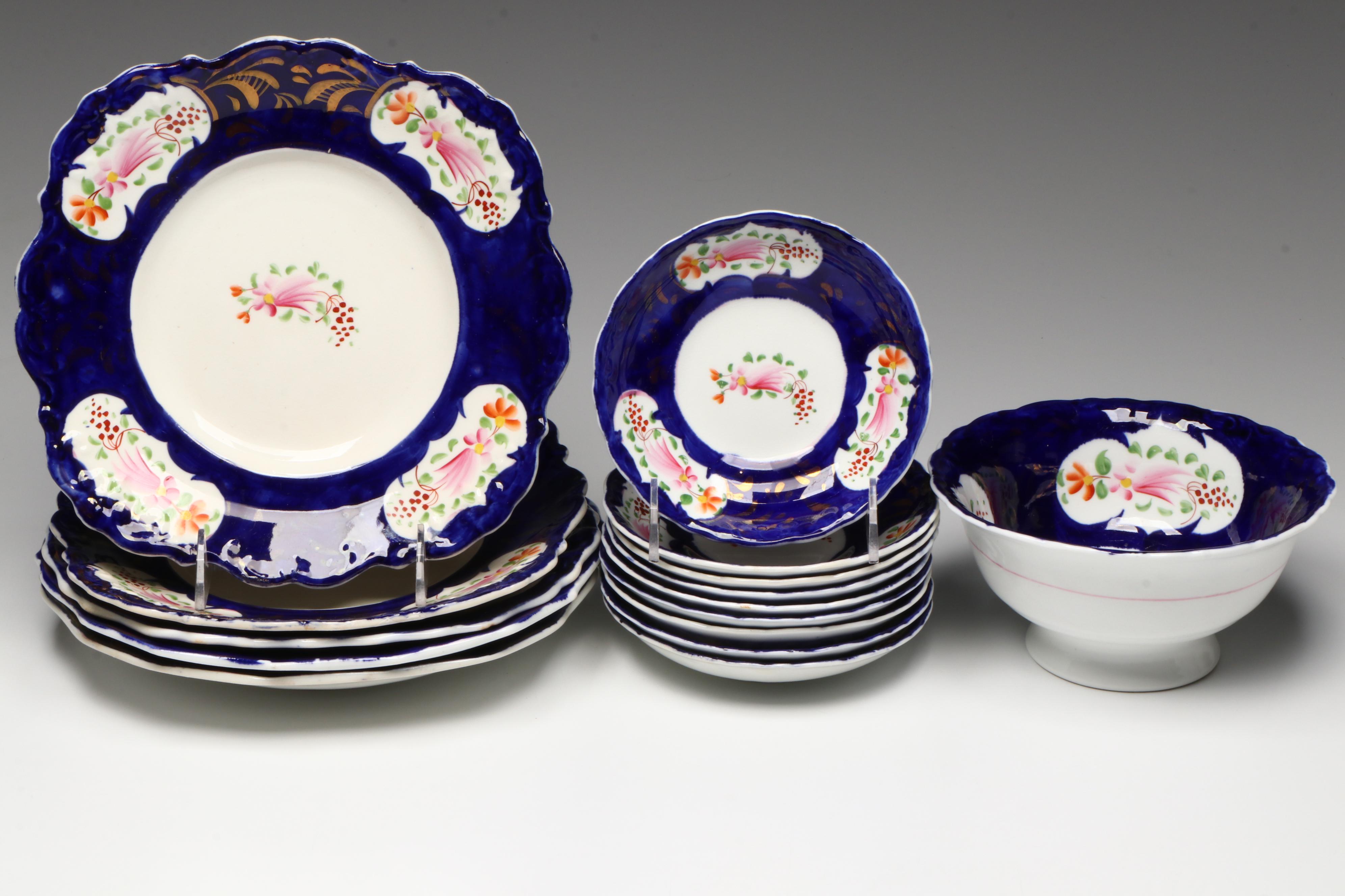 English Gaudy Welsh Feather Tea Set and Tableware, Early to Mid-19th Century
