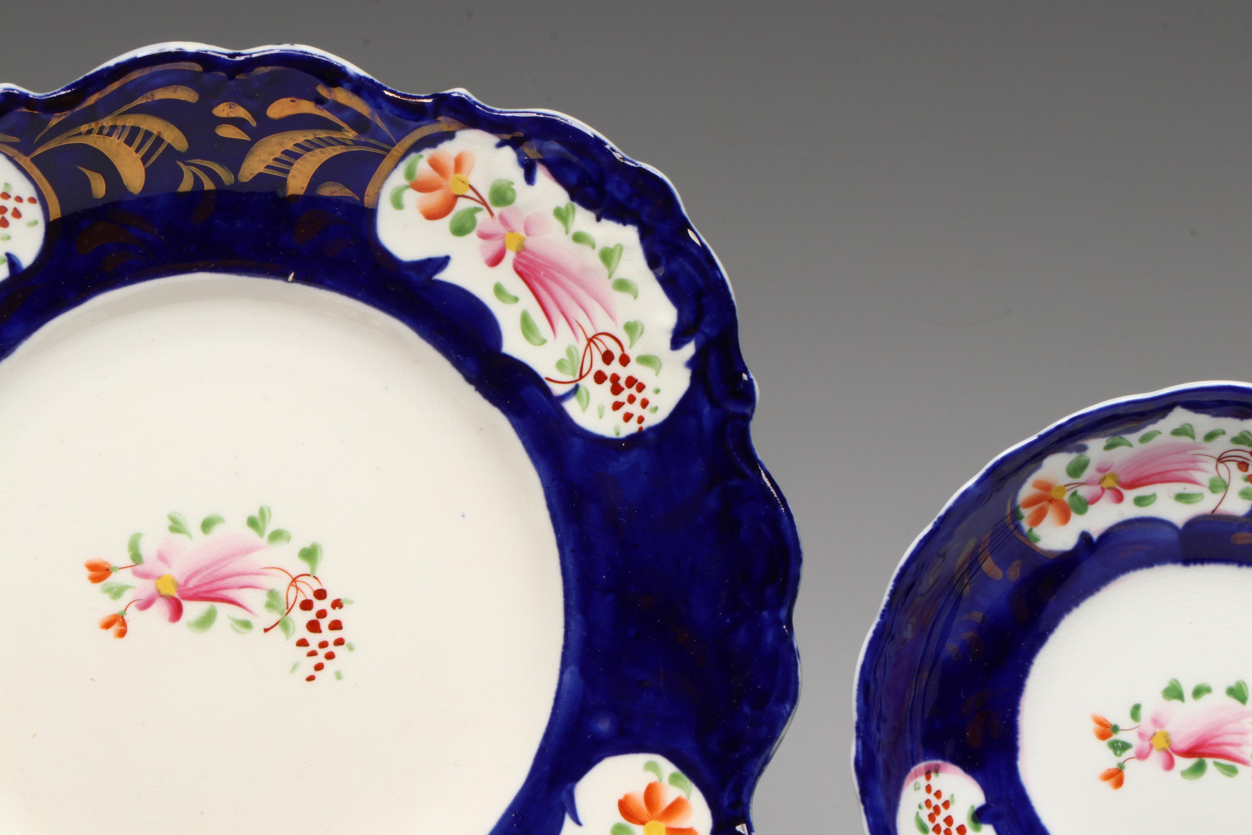 English Gaudy Welsh Feather Tea Set and Tableware, Early to Mid-19th Century