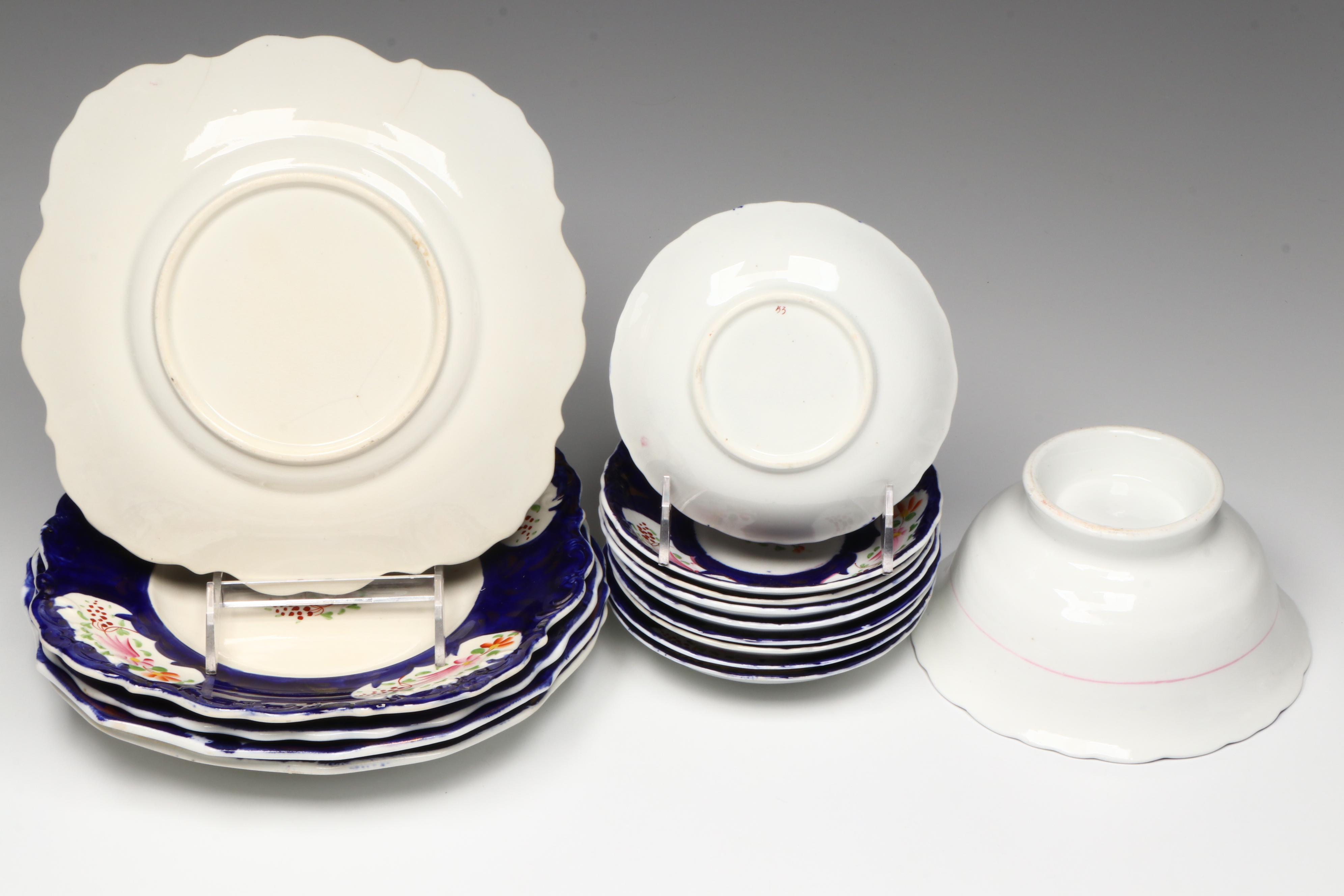 English Gaudy Welsh Feather Tea Set and Tableware, Early to Mid-19th Century