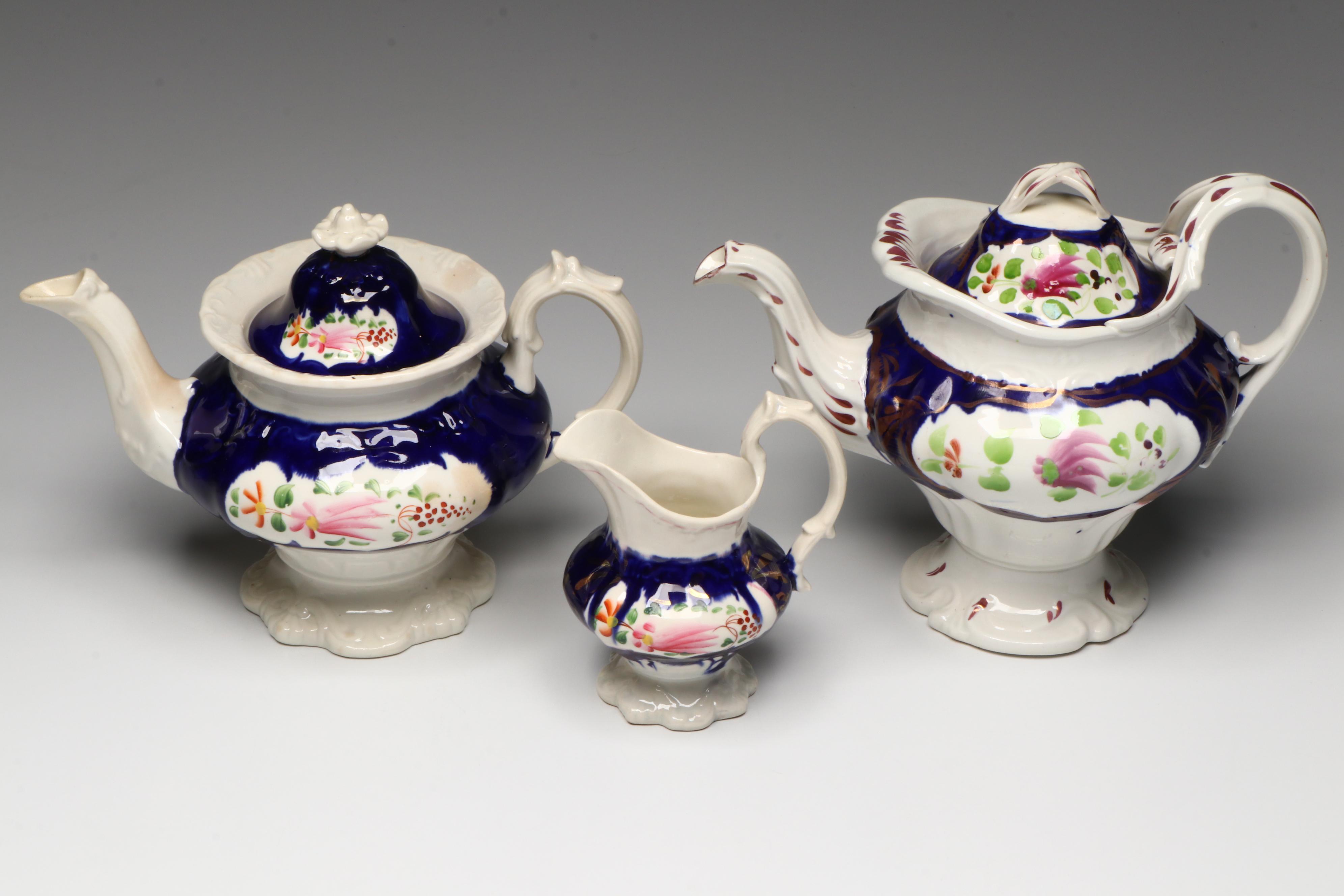English Gaudy Welsh Feather Tea Set and Tableware, Early to Mid-19th Century