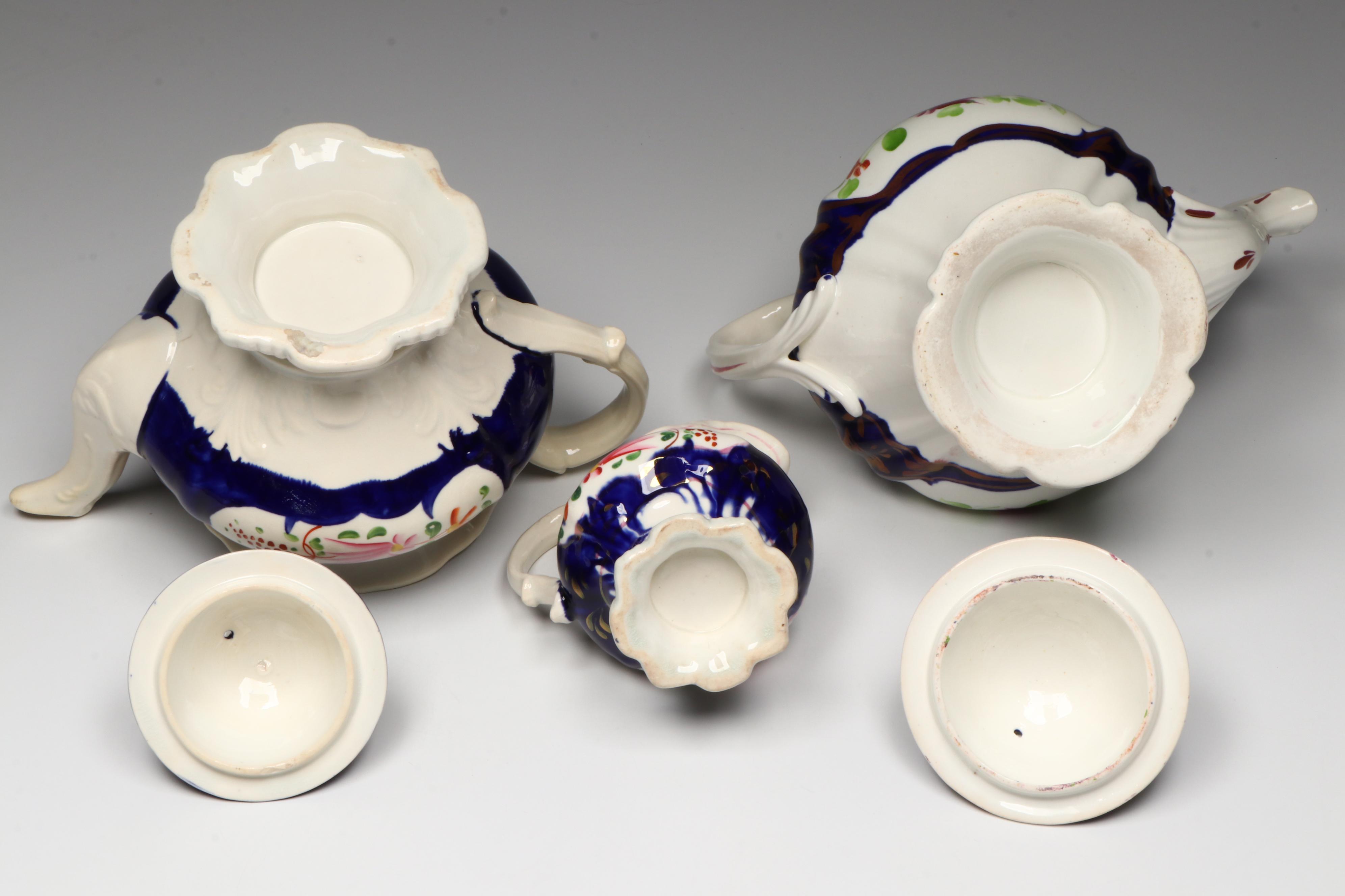 English Gaudy Welsh Feather Tea Set and Tableware, Early to Mid-19th Century