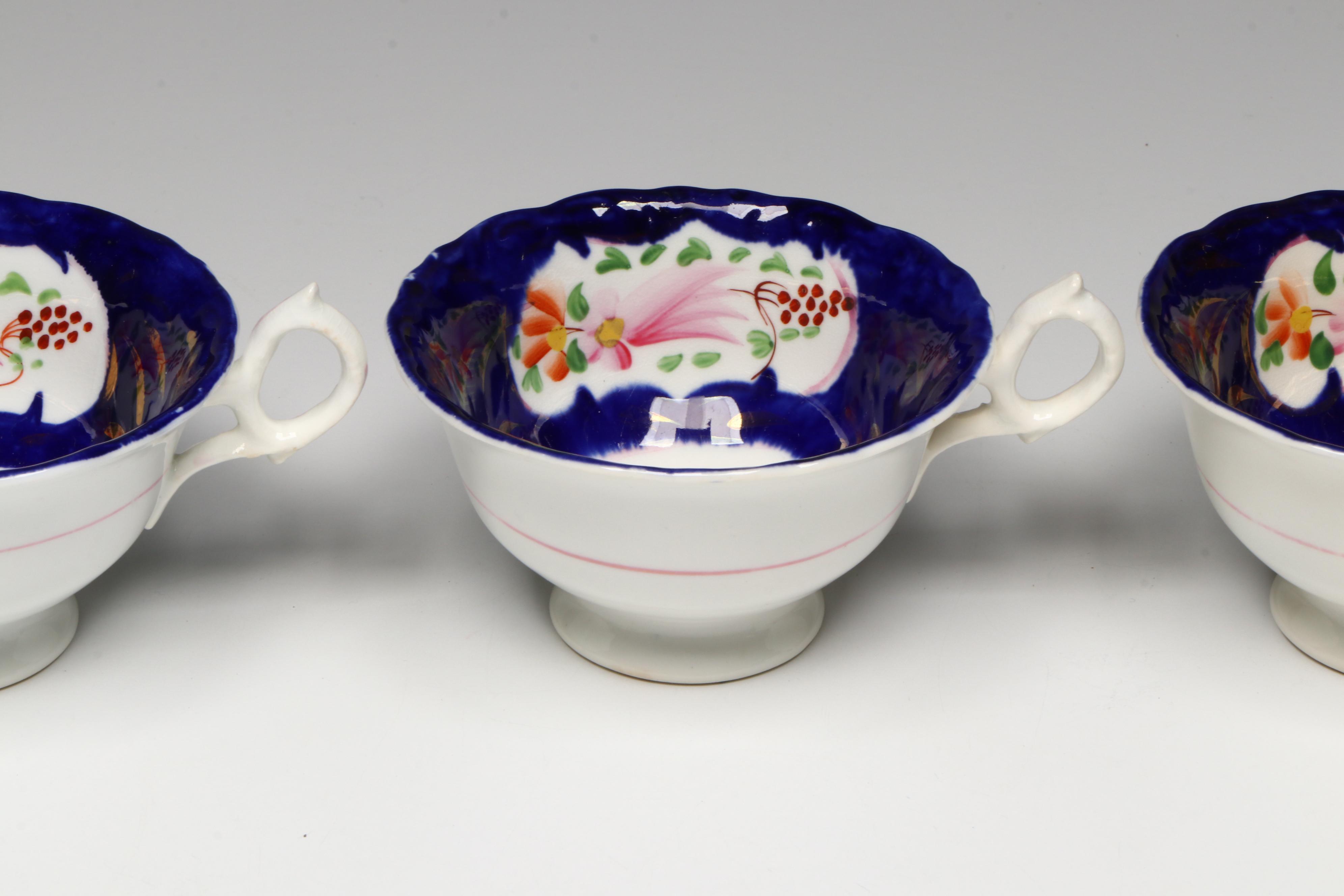 English Gaudy Welsh Feather Tea Set and Tableware, Early to Mid-19th Century