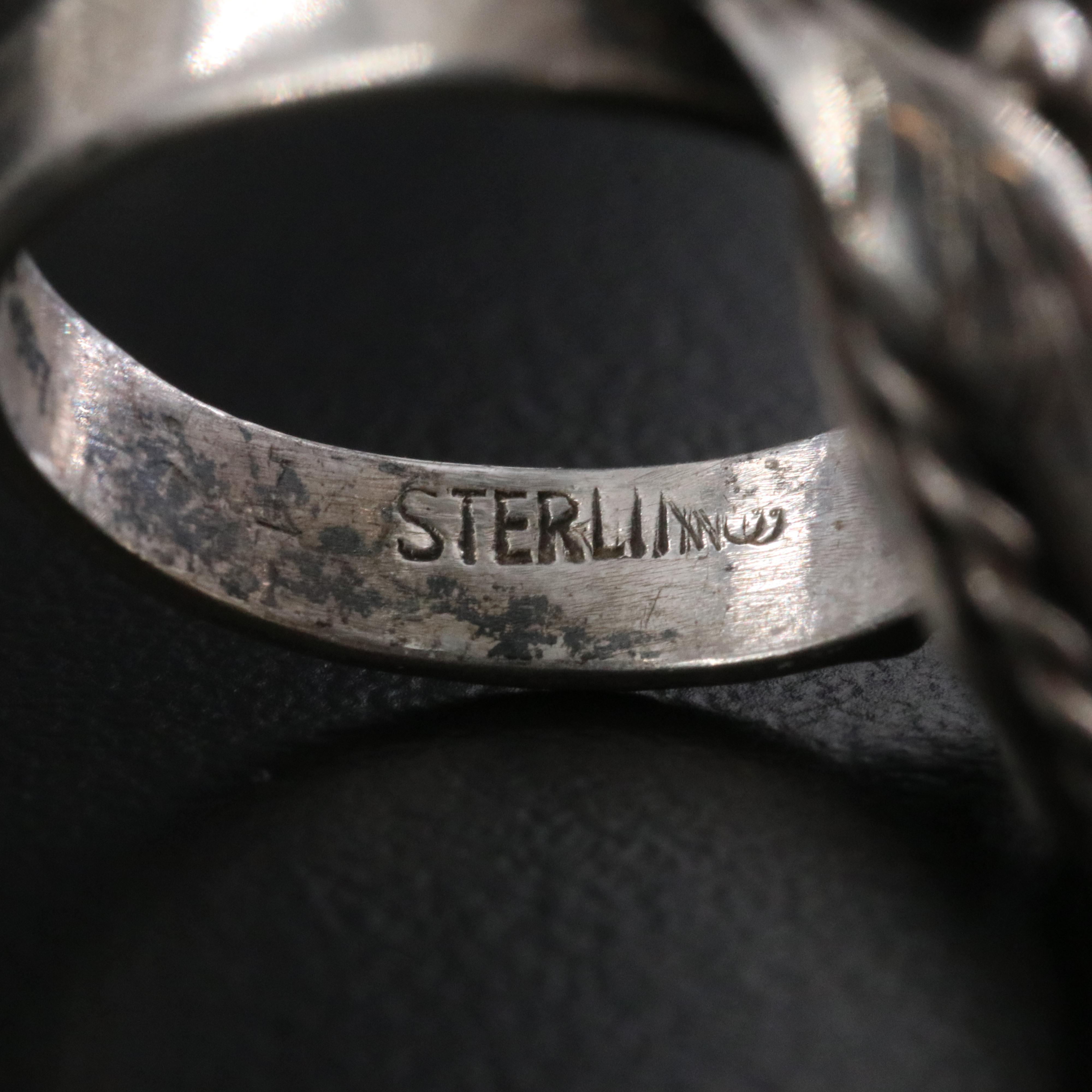 Vintage Sterling Ring Collection Featuring Stuart Nye, Nephrite and Chalcedony