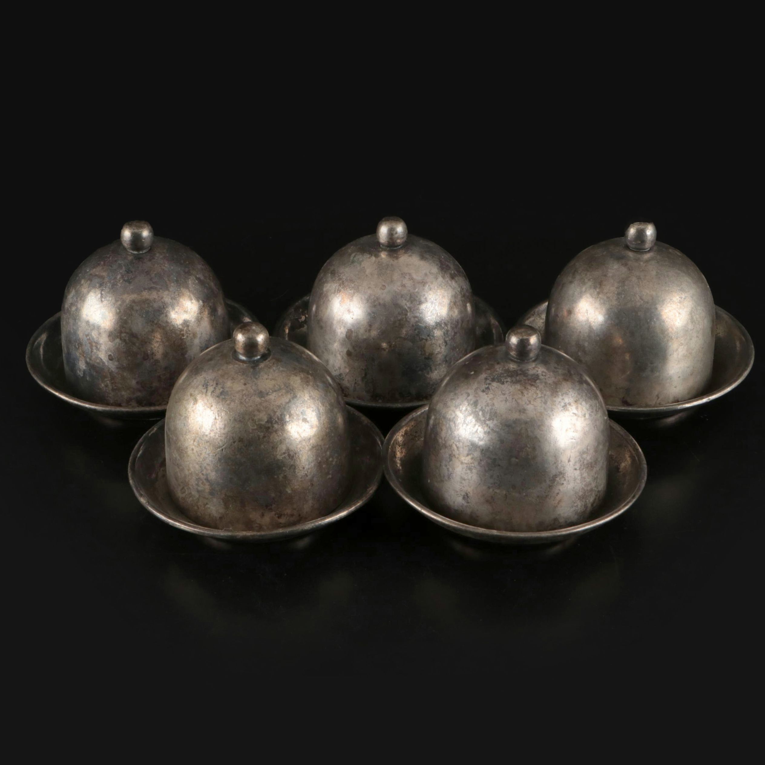 French Style Pewter Domed Butter Bells, 20th Century