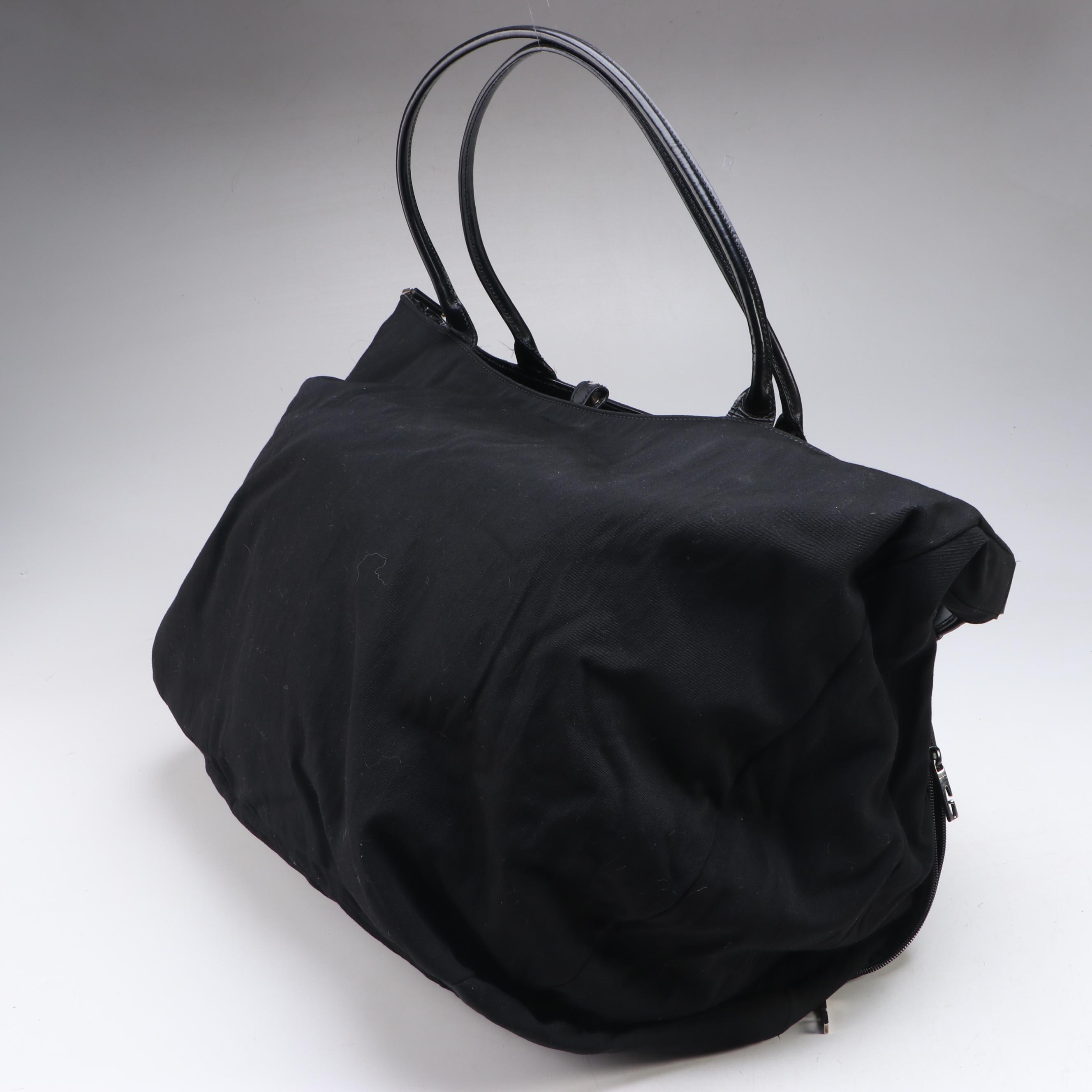 Gucci by Tom Ford Black Canvas Jumbo Two Way Travel Bag with Leather Zip Pocket