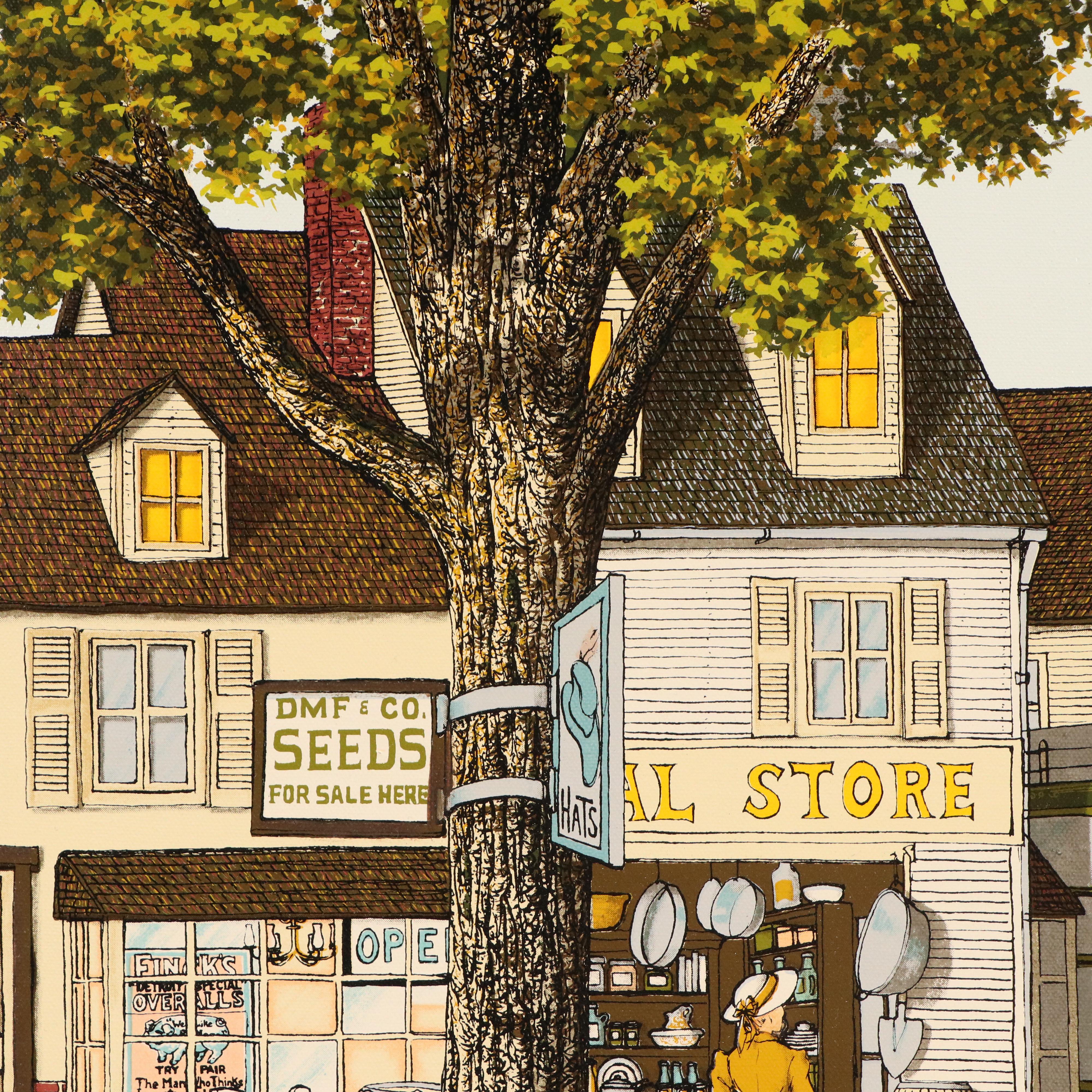 H. Hargrove Victorian Village Scene Screenprint, Mid-20th Century