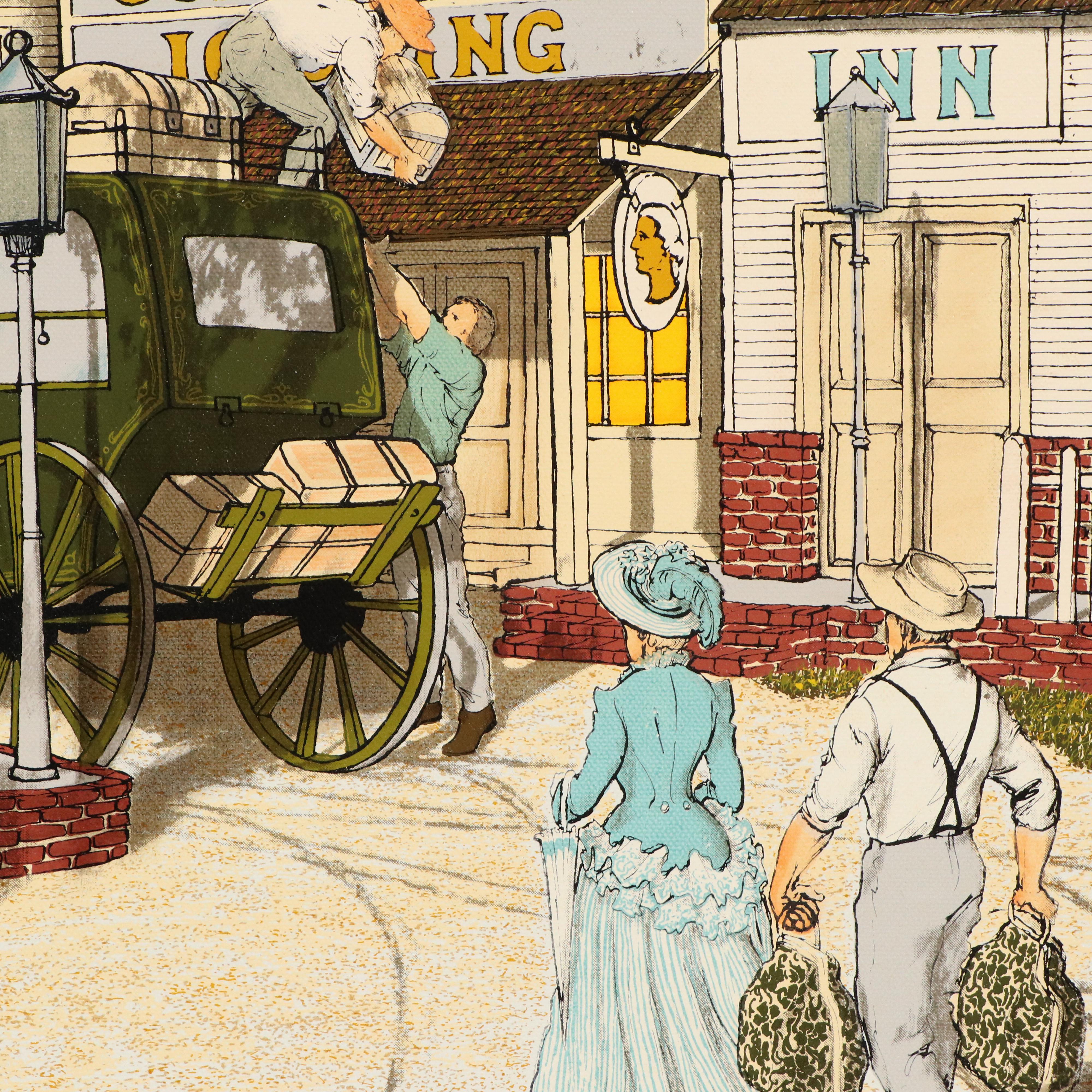 H. Hargrove Victorian Village Scene Screenprint, Mid-20th Century