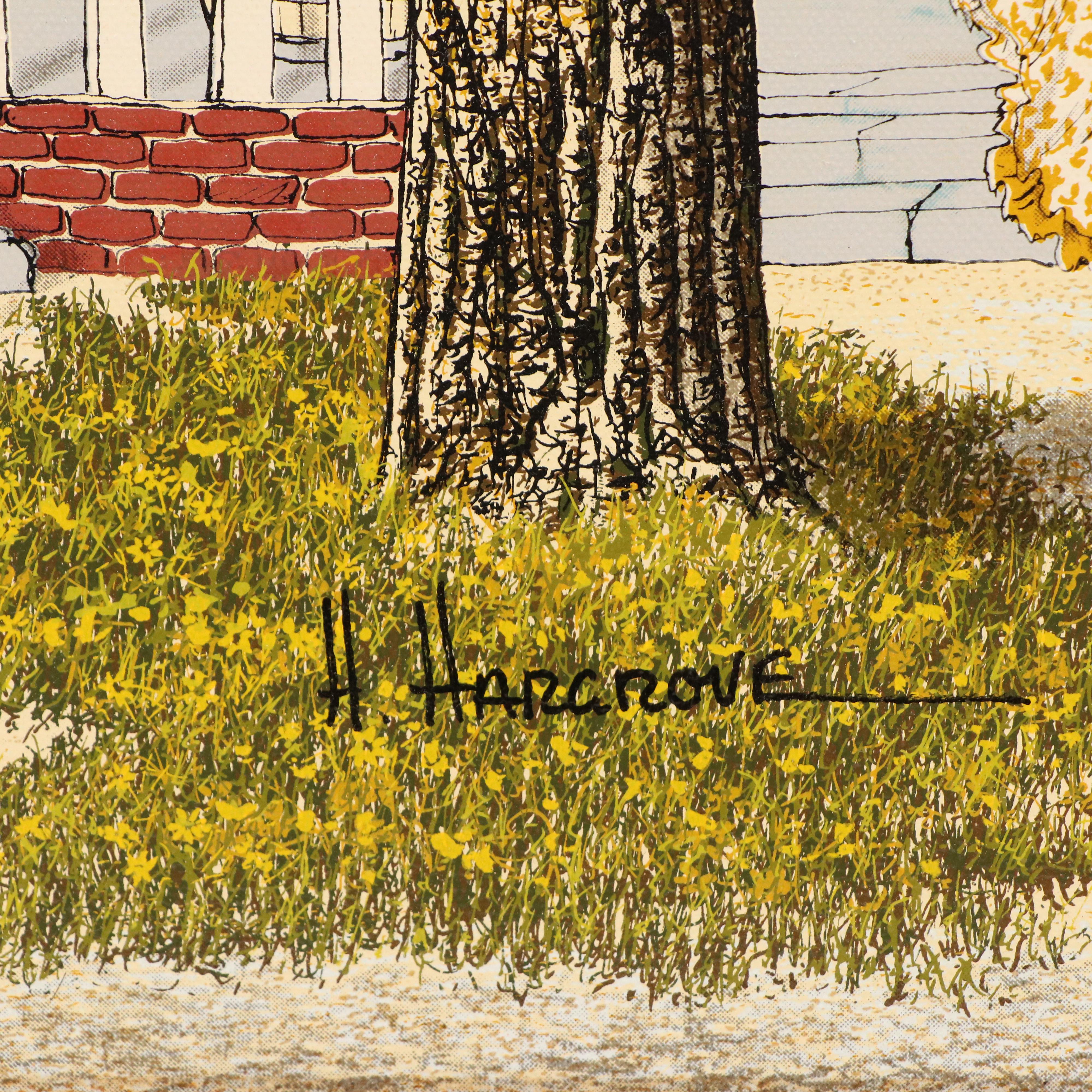 H. Hargrove Victorian Village Scene Screenprint, Mid-20th Century