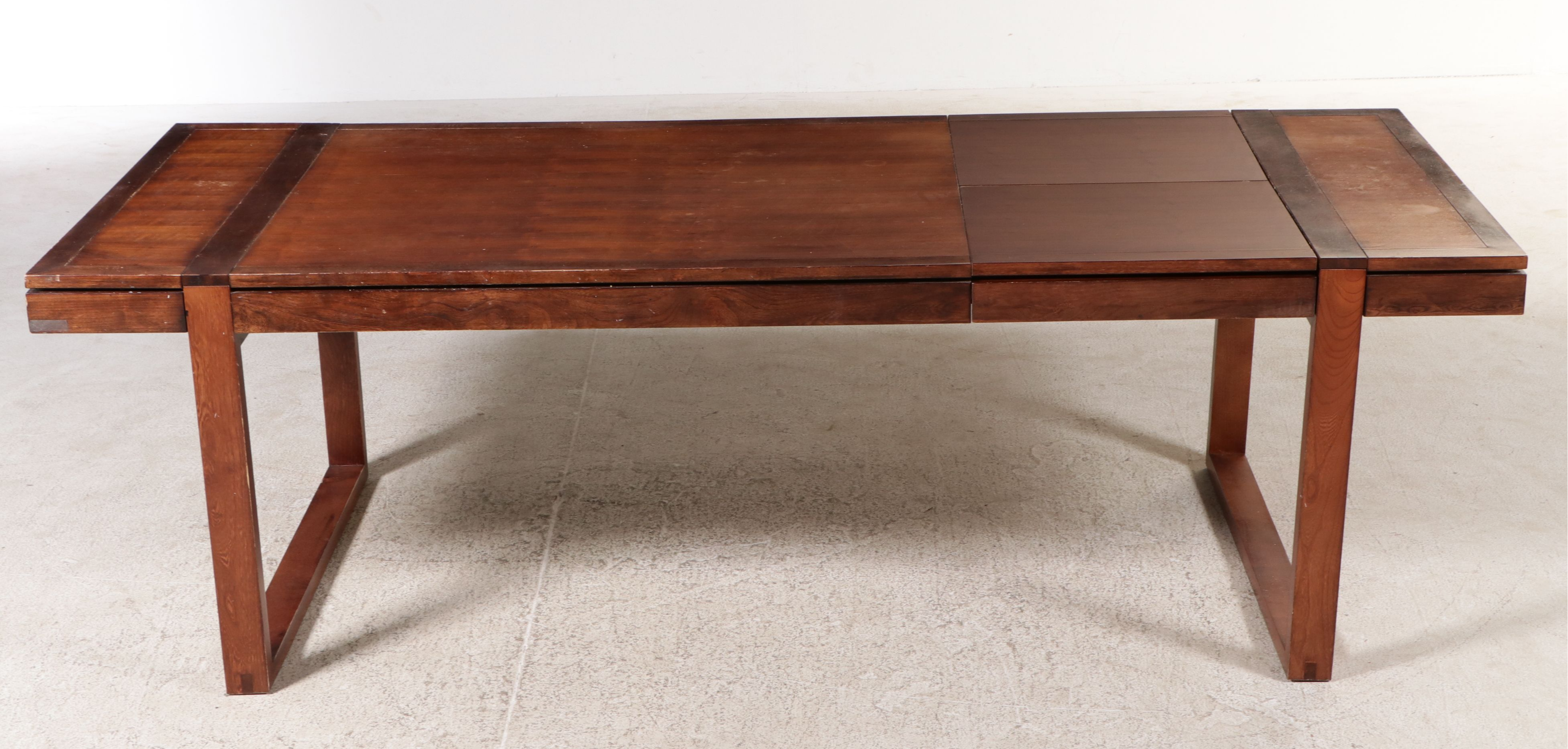 Contemporary Wood Extension Dining Table and Six Chairs with Faux Suede Seats