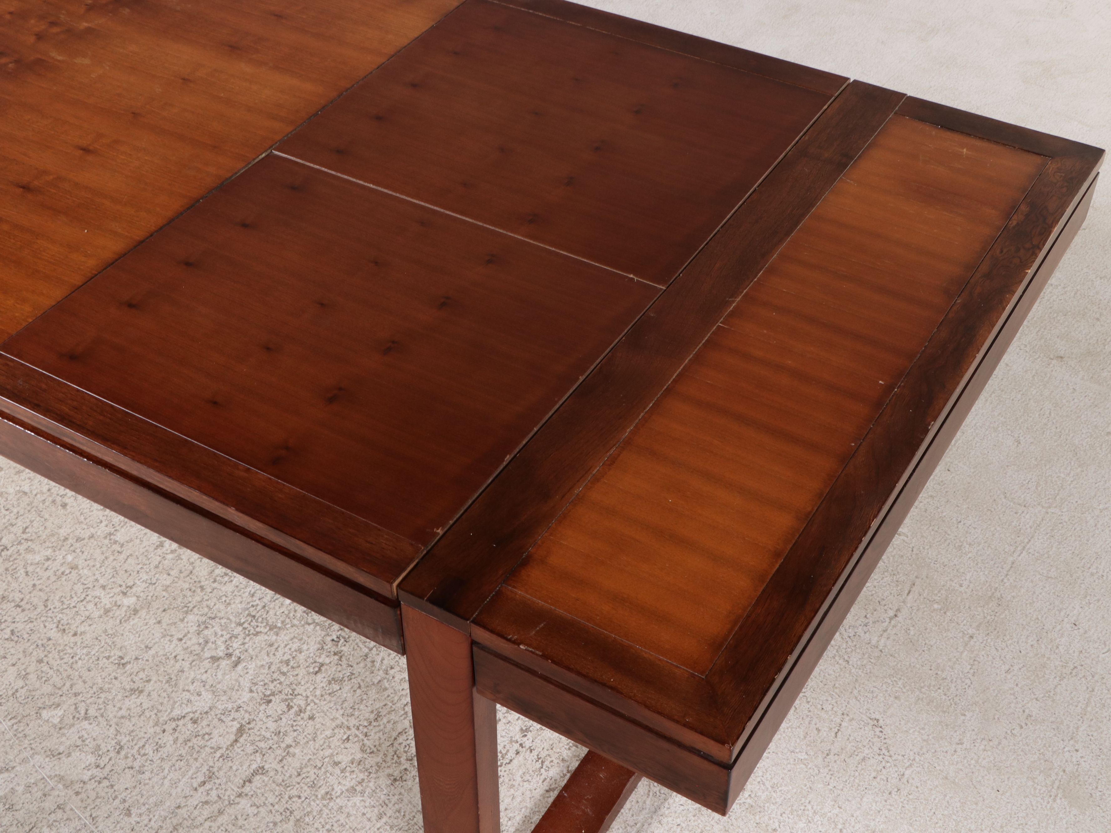 Contemporary Wood Extension Dining Table and Six Chairs with Faux Suede Seats