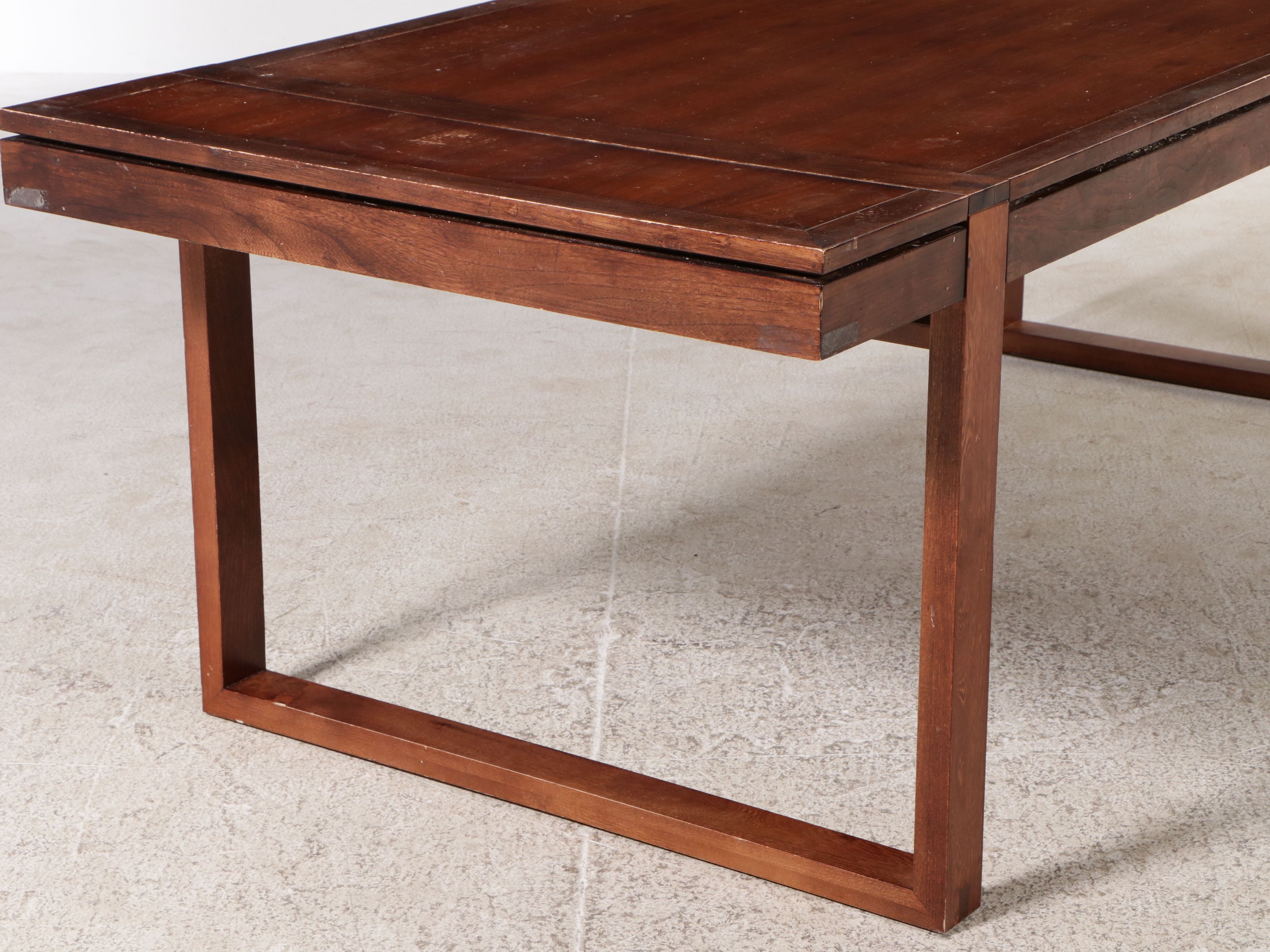 Contemporary Wood Extension Dining Table and Six Chairs with Faux Suede Seats