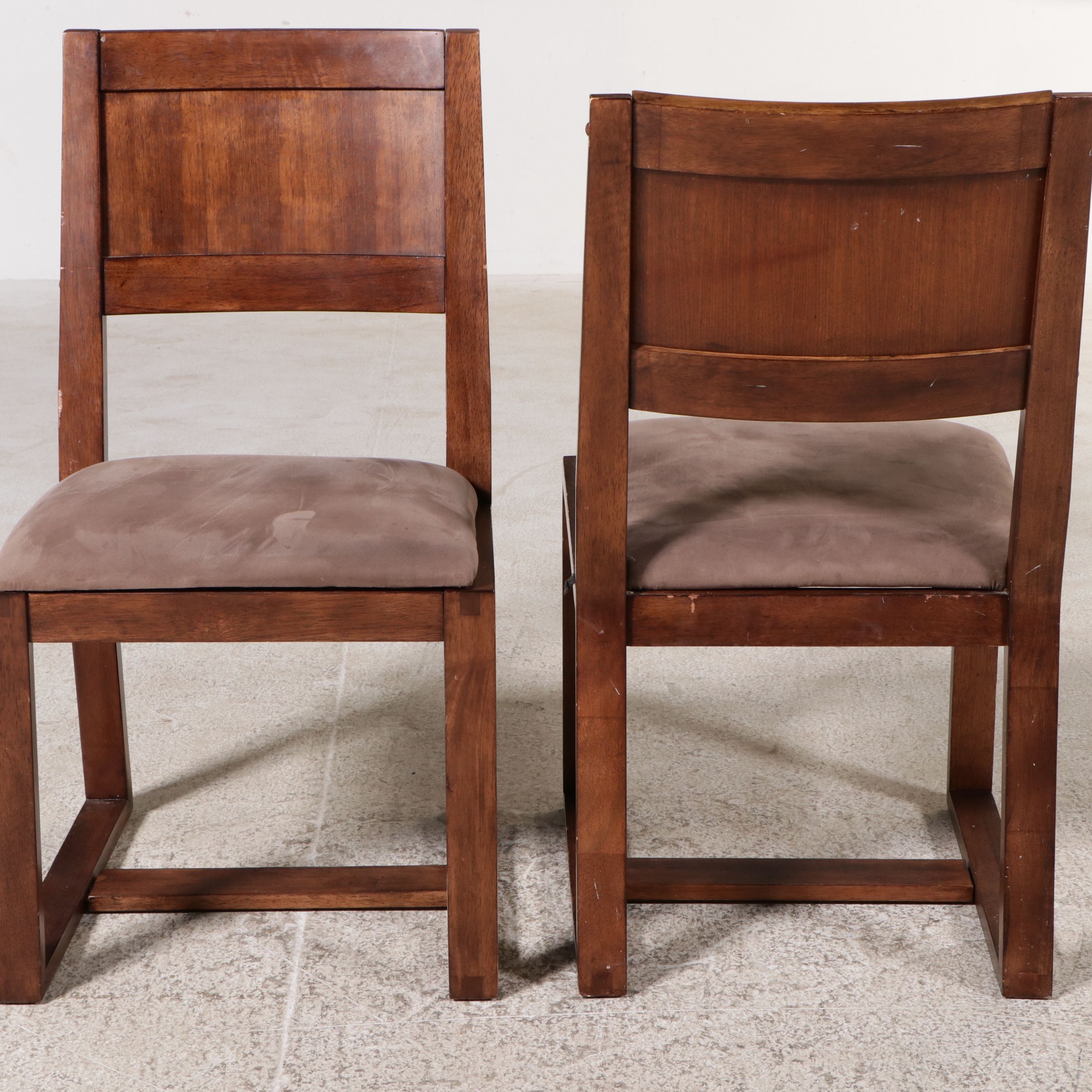 Contemporary Wood Extension Dining Table and Six Chairs with Faux Suede Seats